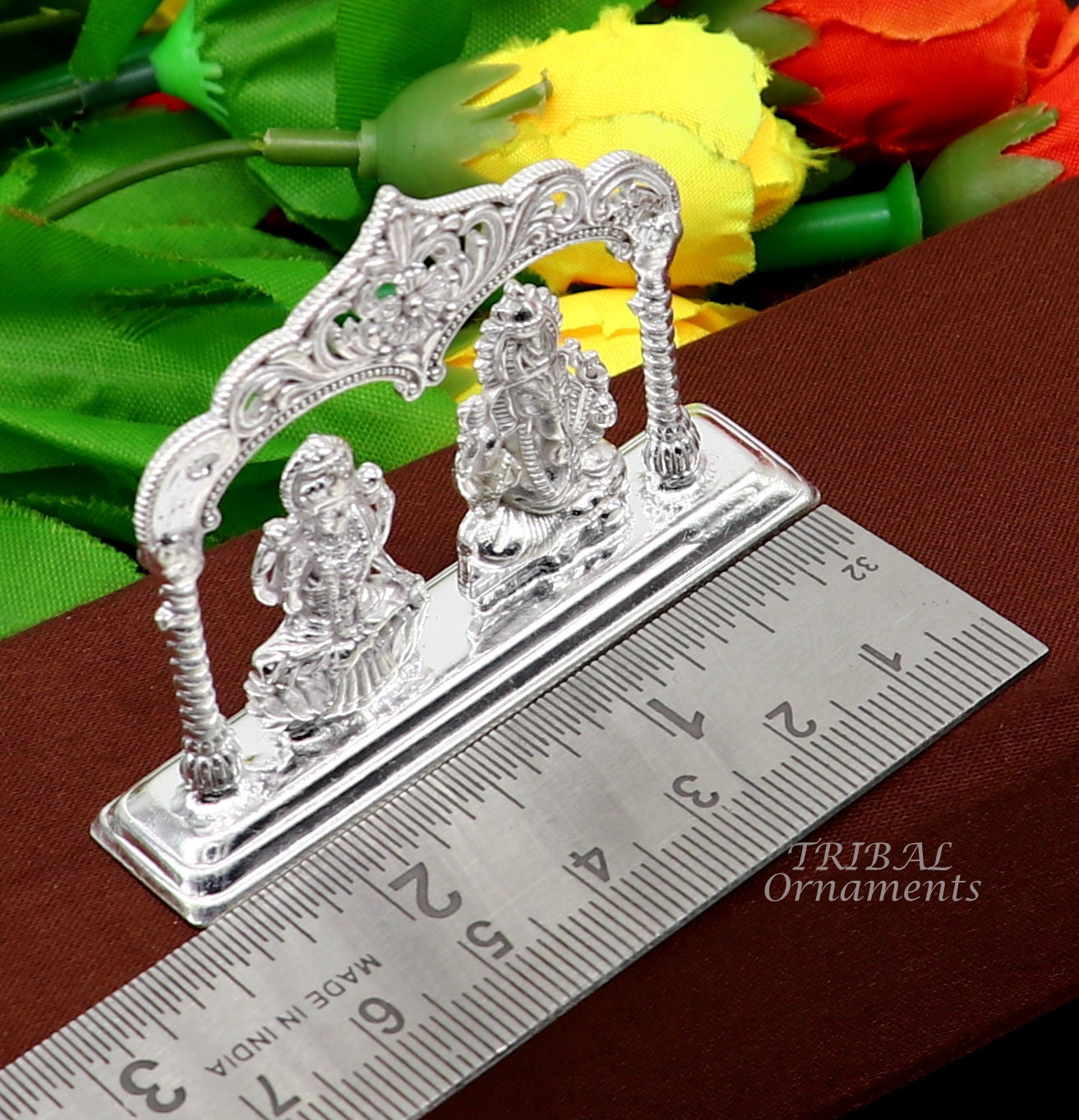 Solid Sterling silver handmade Hindu idols Laxmi Ganesha statue, puja article figurine, home décor Diwali puja gift art560 - TRIBAL ORNAMENTS