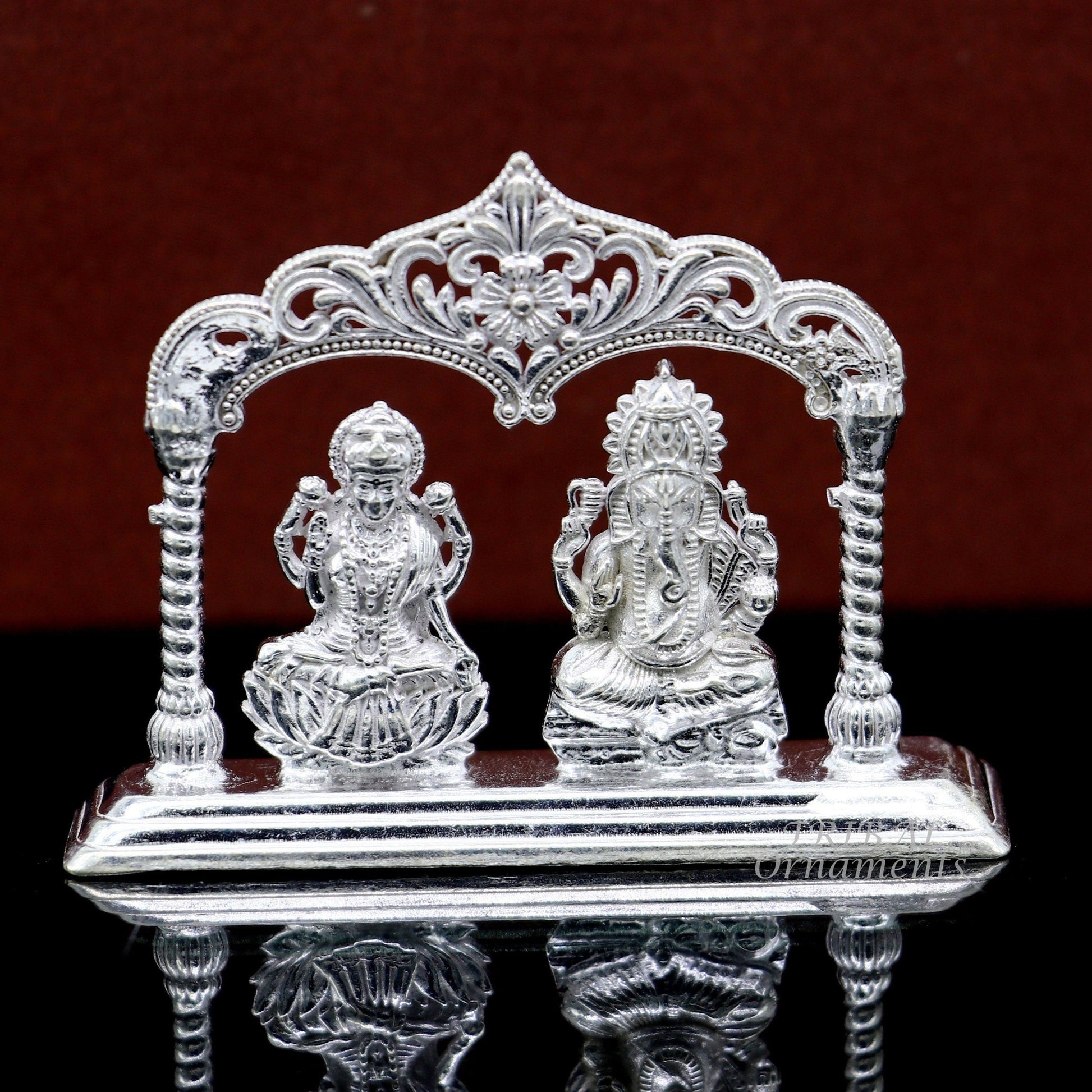 Solid Sterling silver handmade Hindu idols Laxmi Ganesha statue, puja article figurine, home décor Diwali puja gift art560 - TRIBAL ORNAMENTS