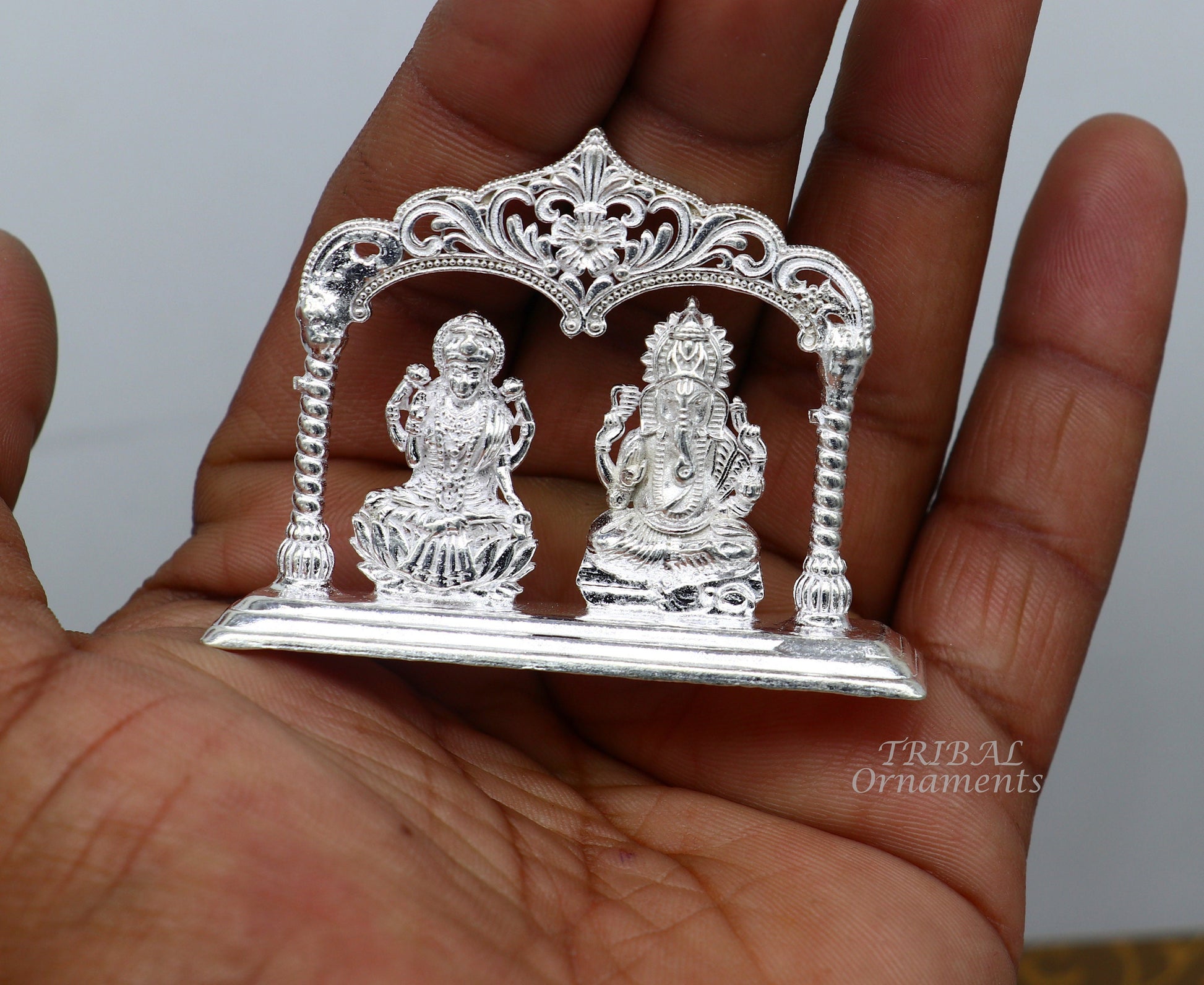 Solid Sterling silver handmade Hindu idols Laxmi Ganesha statue, puja article figurine, home décor Diwali puja gift art560 - TRIBAL ORNAMENTS