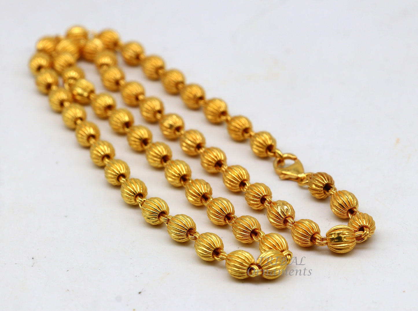 925 sterling silver handmade gold polished beaded chain necklace, amazing vintage style silver ball chain for unisex ch203 - TRIBAL ORNAMENTS