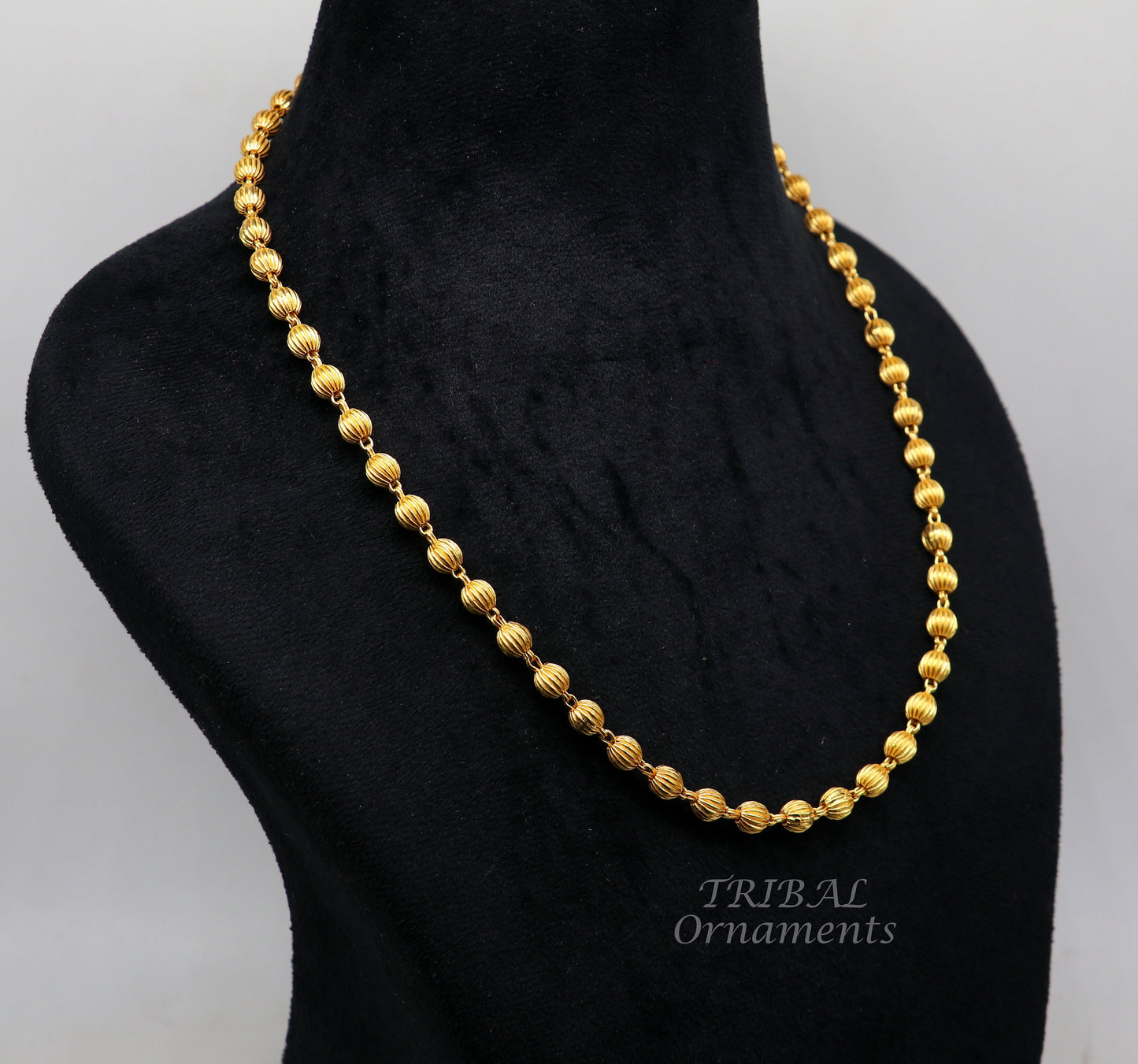 925 sterling silver handmade gold polished beaded chain necklace, amazing vintage style silver ball chain for unisex ch203 - TRIBAL ORNAMENTS