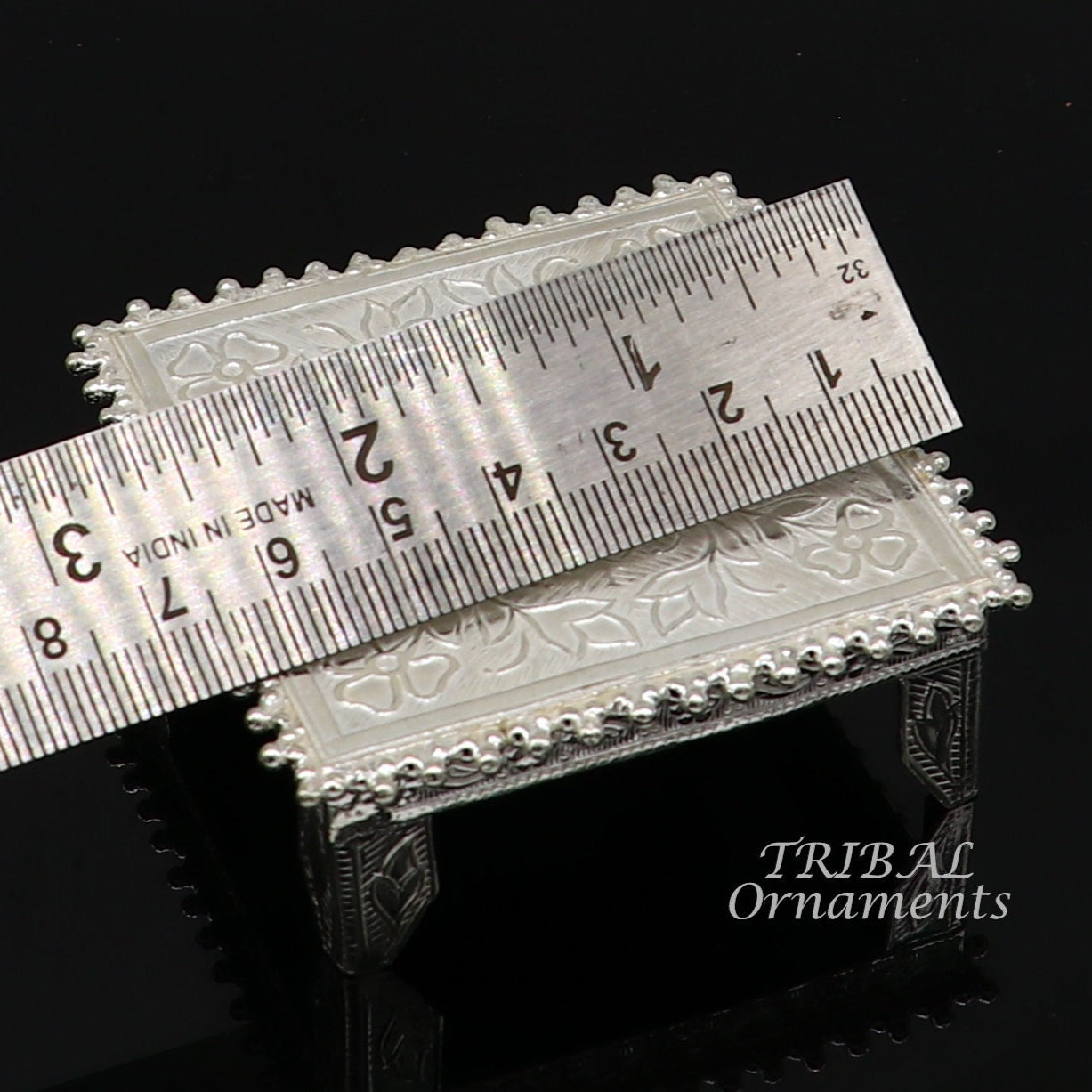 2.5" Vintage design Sterling silver handmade customize small square shape table/bazot/chouki, excellent home puja utensils temple art su919 - TRIBAL ORNAMENTS
