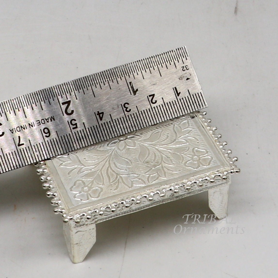 2.5" Vintage design Sterling silver handmade customize small square shape table/bazot/chouki, excellent home puja utensils temple art su919 - TRIBAL ORNAMENTS