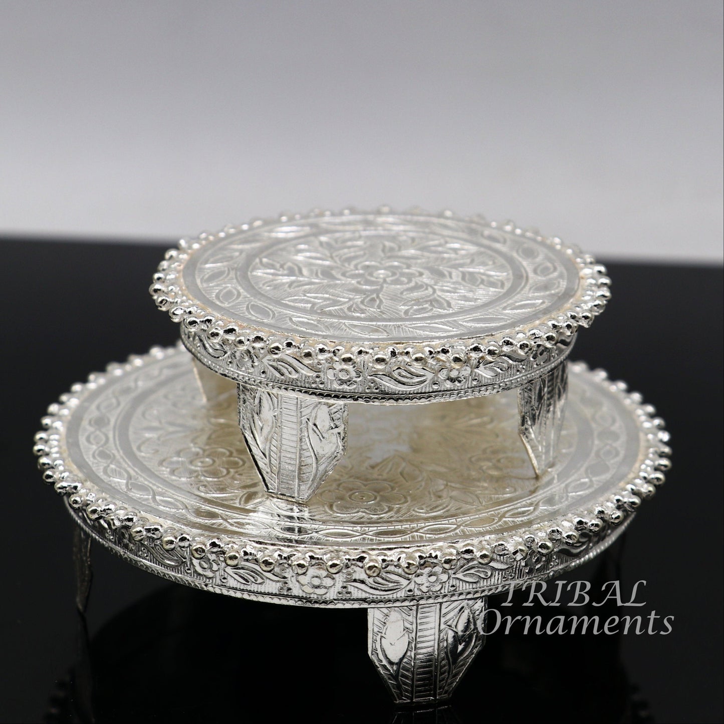 Sterling silver handmade customize small rectangle shape puja article table/bazot/chouki, excellent home puja utensils temple art su921 - TRIBAL ORNAMENTS