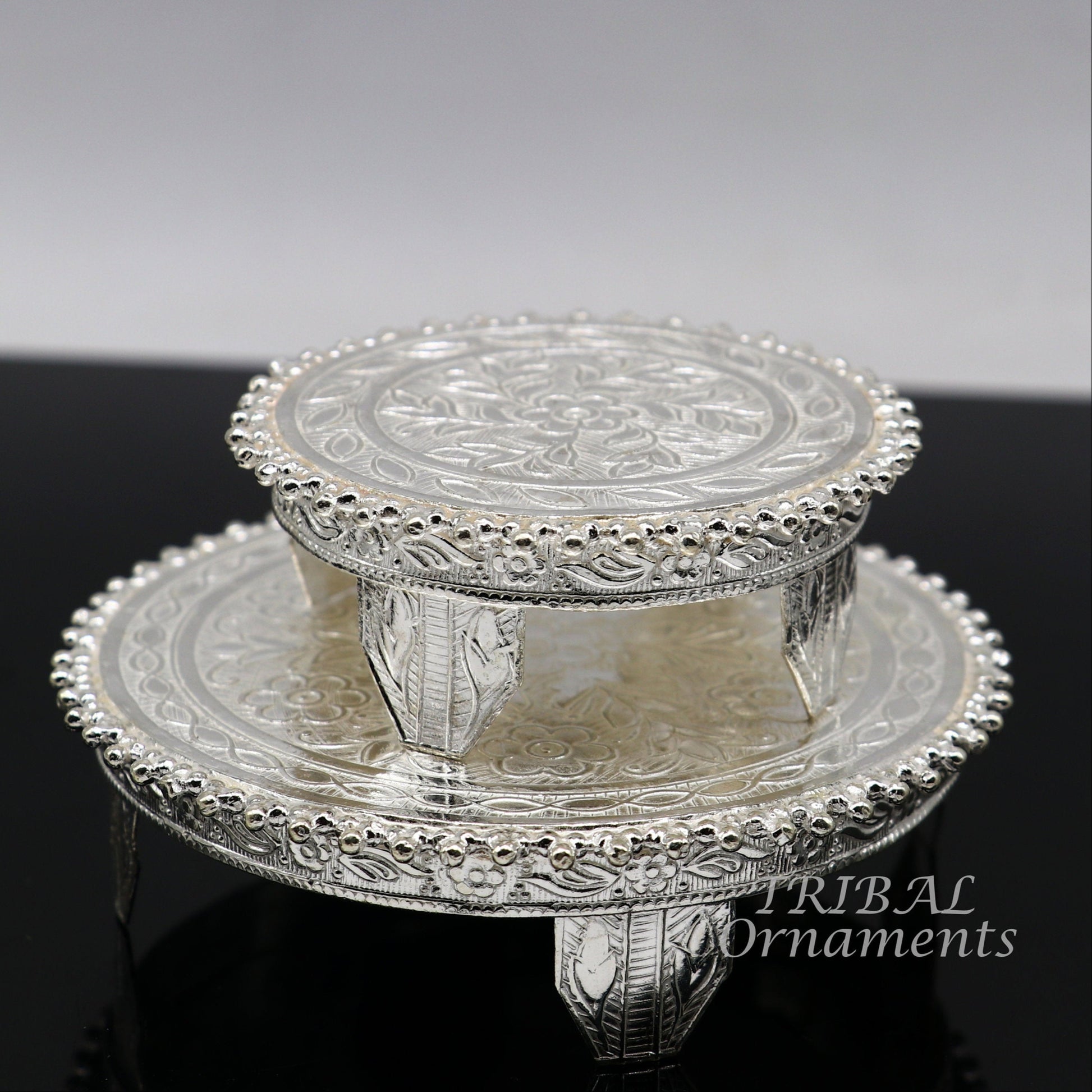 Sterling silver handmade customize small rectangle shape puja article table/bazot/chouki, excellent home puja utensils temple art su921 - TRIBAL ORNAMENTS