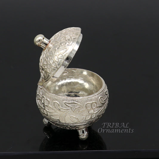 vintage style 925 sterling silver unique antique design handmade brides eyes kajal box, kumkum sindur box, small trinket box article stb398 - TRIBAL ORNAMENTS