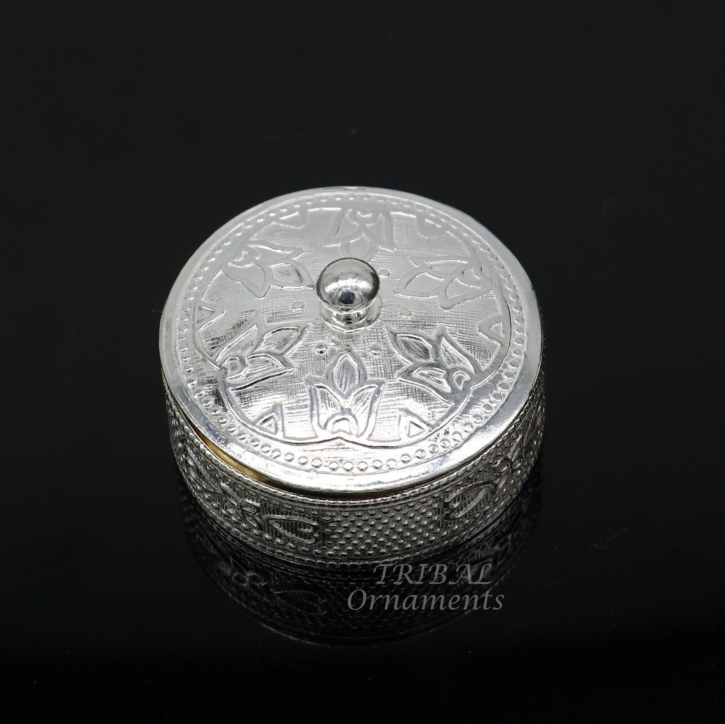 925 sterling silver trinket box, kajal box/casket box bridal round shape sindur box collection, container box, eyeliner box gifting stb401 - TRIBAL ORNAMENTS