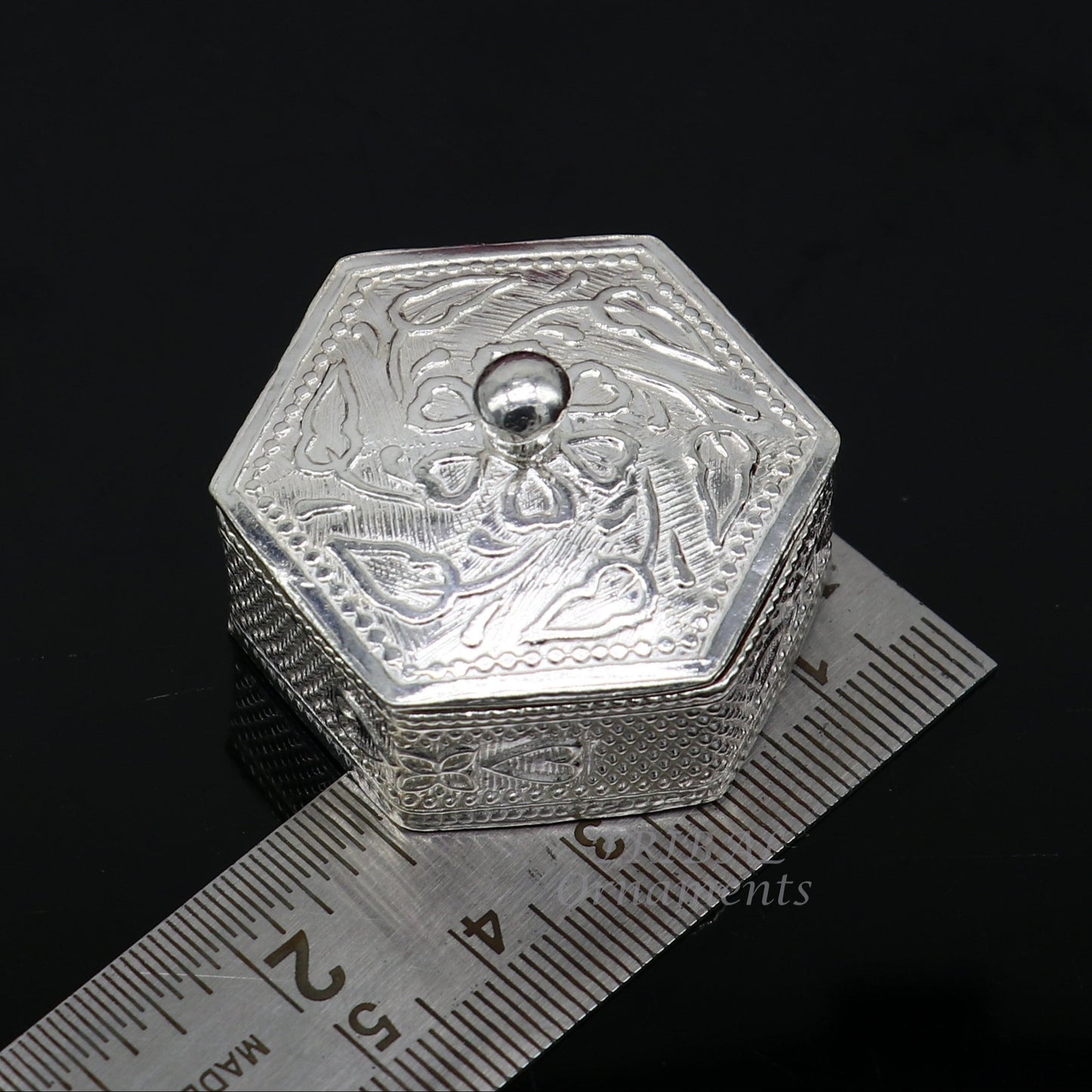 925 sterling silver trinket box, kajal box/casket box bridal polygon shape sindur box collection, container box, eyeliner box gifting stb402 - TRIBAL ORNAMENTS