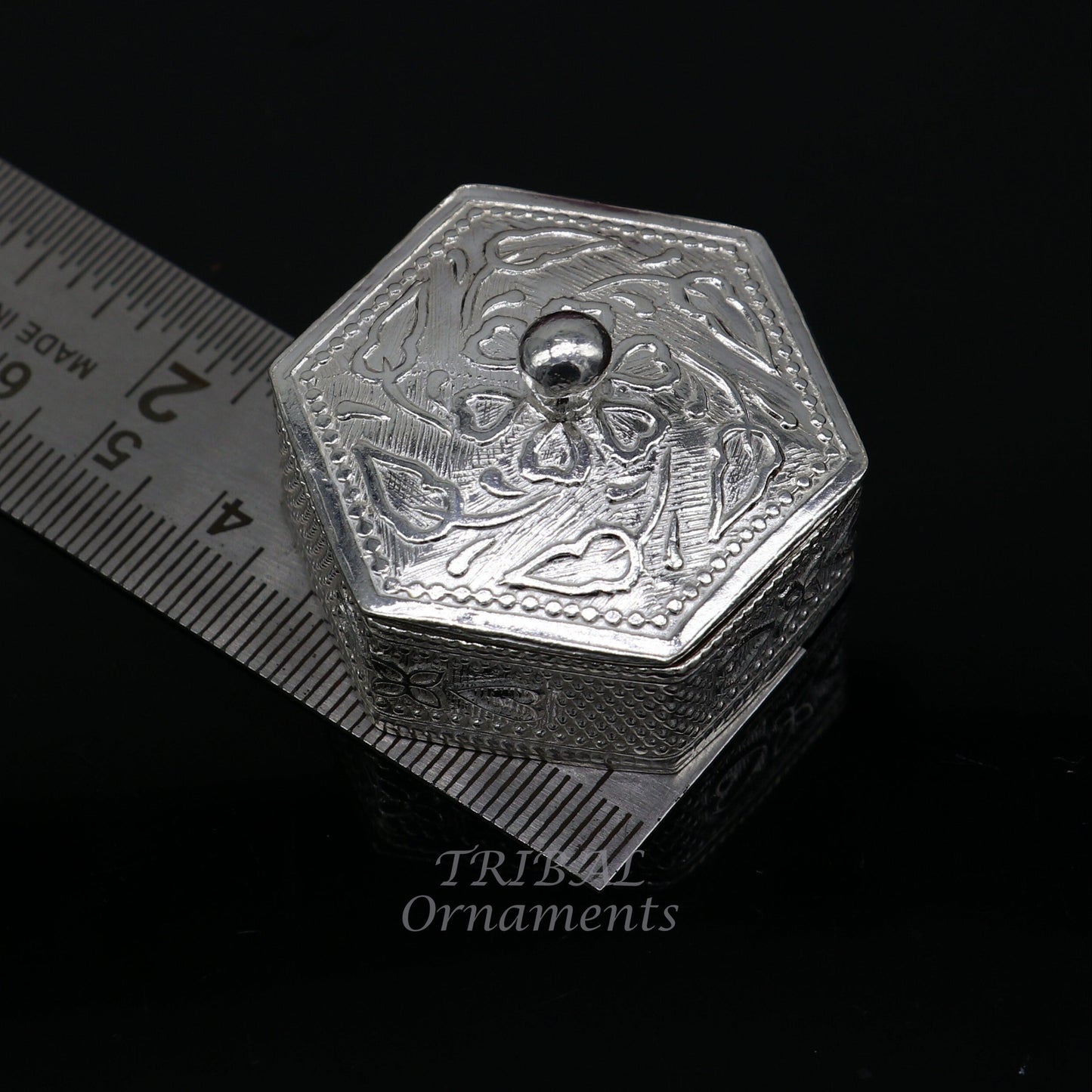 925 sterling silver trinket box, kajal box/casket box bridal polygon shape sindur box collection, container box, eyeliner box gifting stb402 - TRIBAL ORNAMENTS