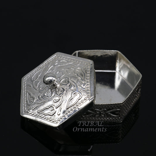 925 sterling silver trinket box, kajal box/casket box bridal polygon shape sindur box collection, container box, eyeliner box gifting stb402 - TRIBAL ORNAMENTS