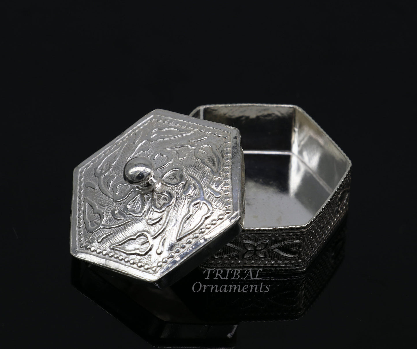925 sterling silver trinket box, kajal box/casket box bridal polygon shape sindur box collection, container box, eyeliner box gifting stb402 - TRIBAL ORNAMENTS