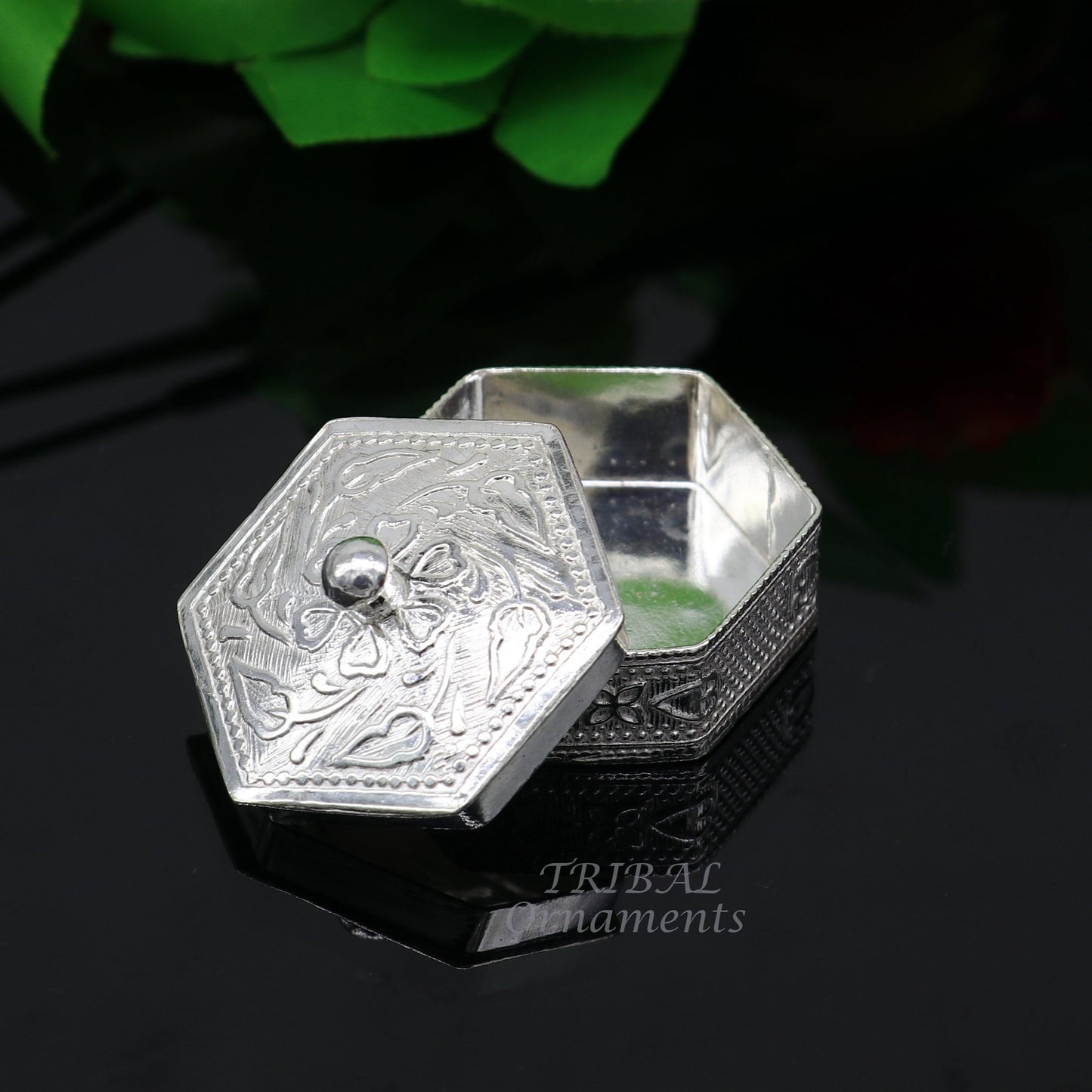925 sterling silver trinket box, kajal box/casket box bridal polygon shape sindur box collection, container box, eyeliner box gifting stb402 - TRIBAL ORNAMENTS