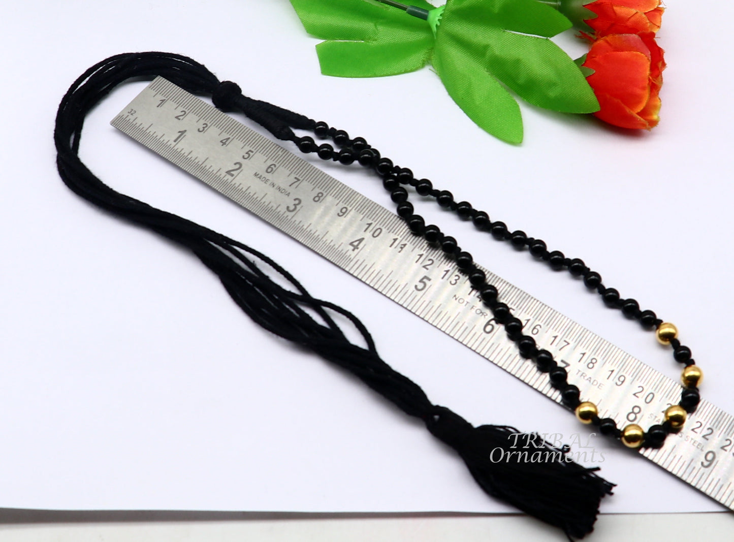 22kt yellow gold handmade wax beads and black beaded adjustable necklace, amazing single line choker for brides or girl's set91 - TRIBAL ORNAMENTS