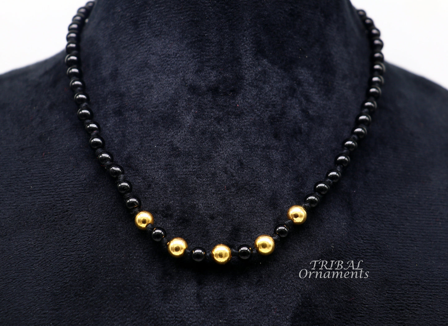 22kt yellow gold handmade wax beads and black beaded adjustable necklace, amazing single line choker for brides or girl's set91 - TRIBAL ORNAMENTS