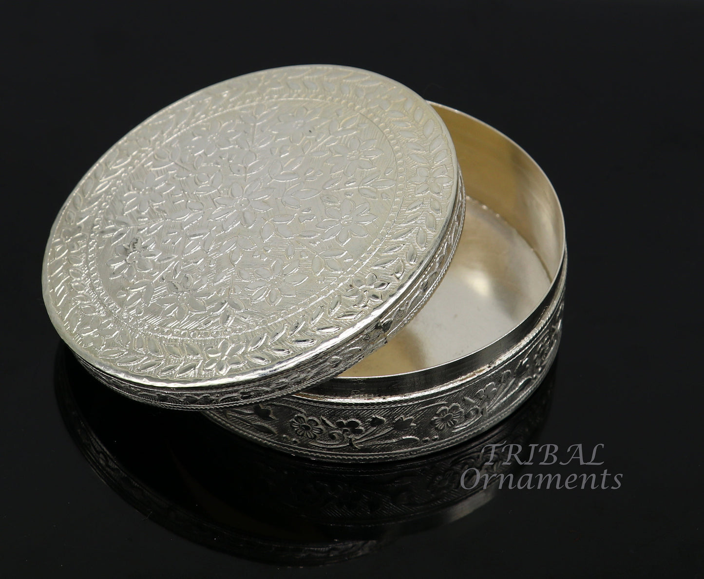 3.1inches Vintage antique design 925 silver handmade trinket box, brides powder box or dry fruit box for royal luxury gifting ideas stb404 - TRIBAL ORNAMENTS