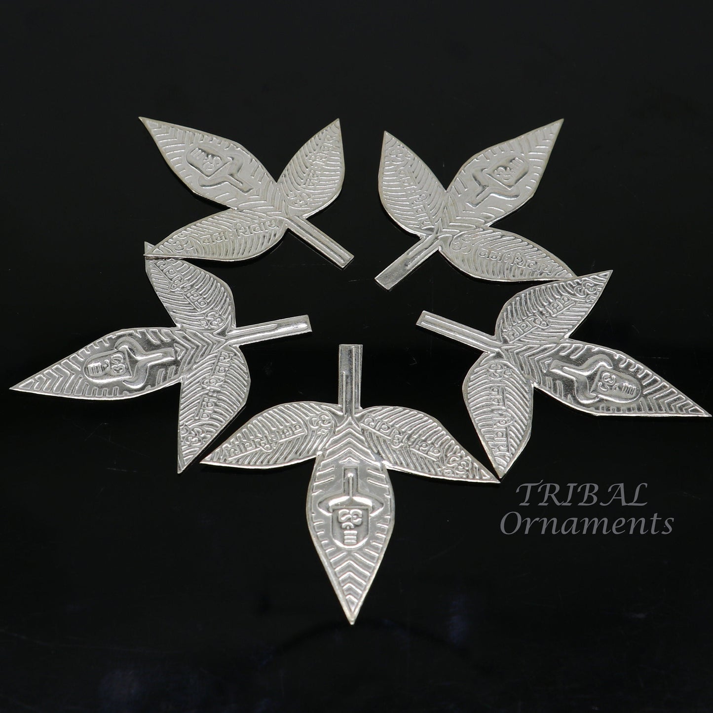 5.5cm Lord Shiva bel Patra Solid silver handmade solid belva patra, shiva worshipping/ puja article, bel tree leaves for puja su964 - TRIBAL ORNAMENTS