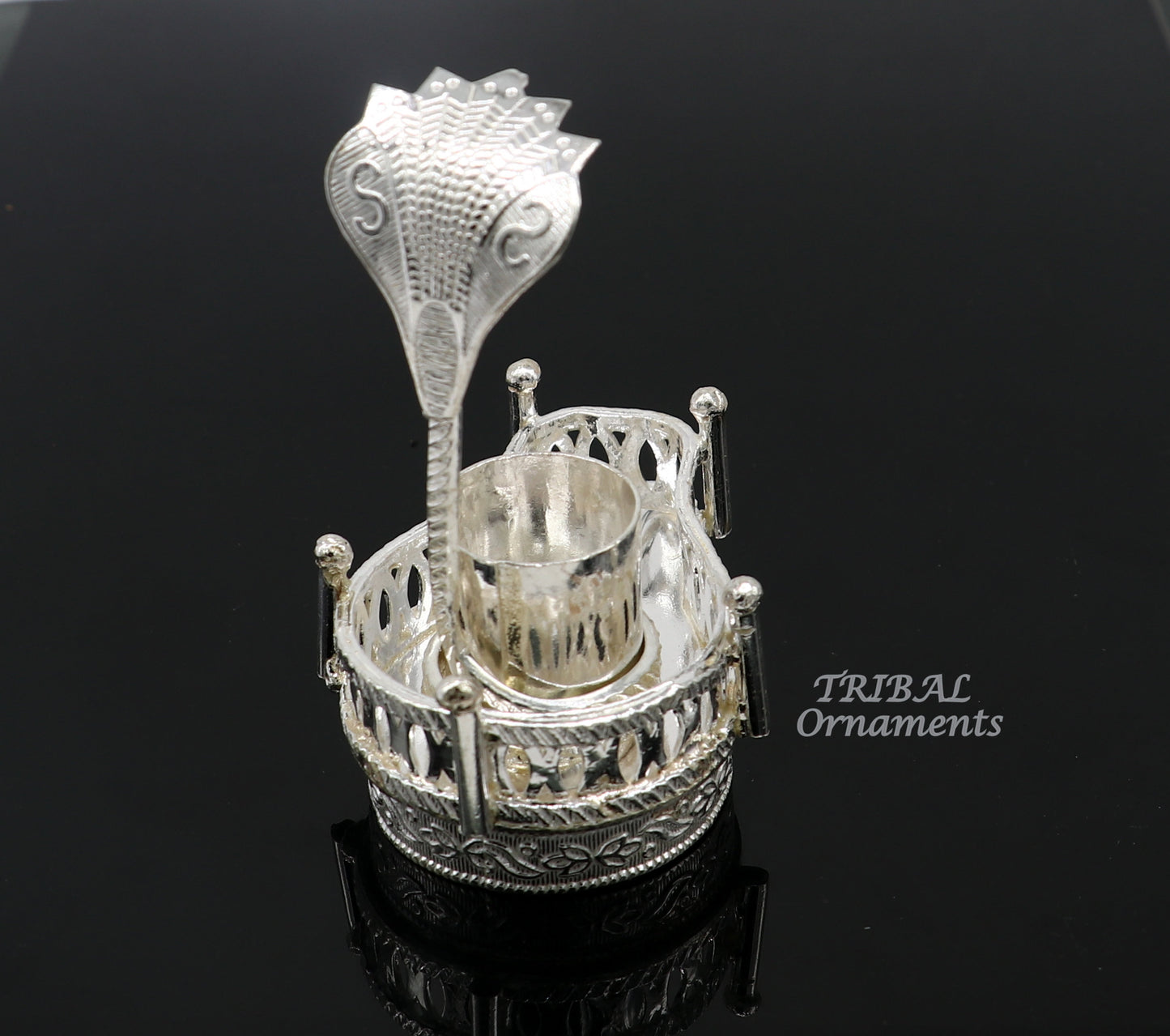 925 sterling silver handmade lord Shiva lingam stand/JAlheri with Panchmukhi snake (sheshnag) and trident Mahakal lingam stand su941 - TRIBAL ORNAMENTS