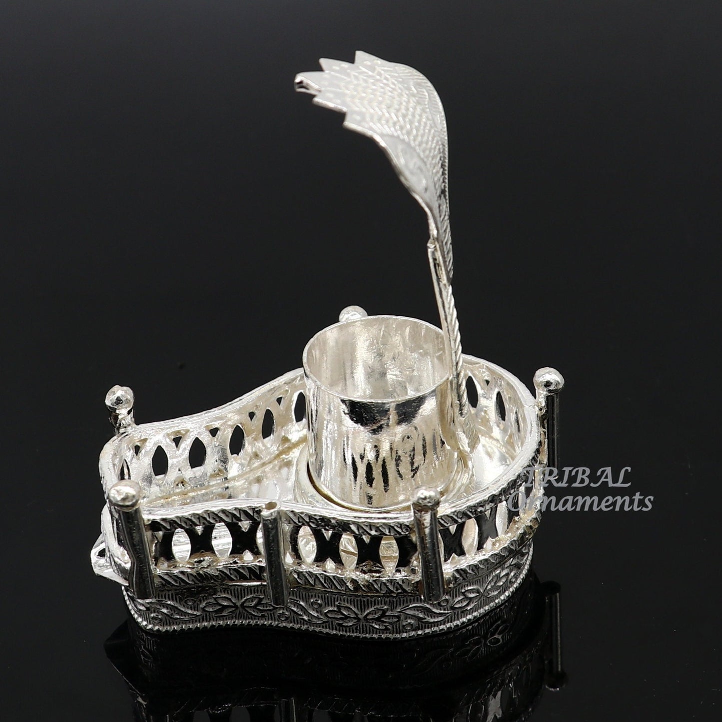 925 sterling silver handmade lord Shiva lingam stand/JAlheri with Panchmukhi snake (sheshnag) and trident Mahakal lingam stand su941 - TRIBAL ORNAMENTS