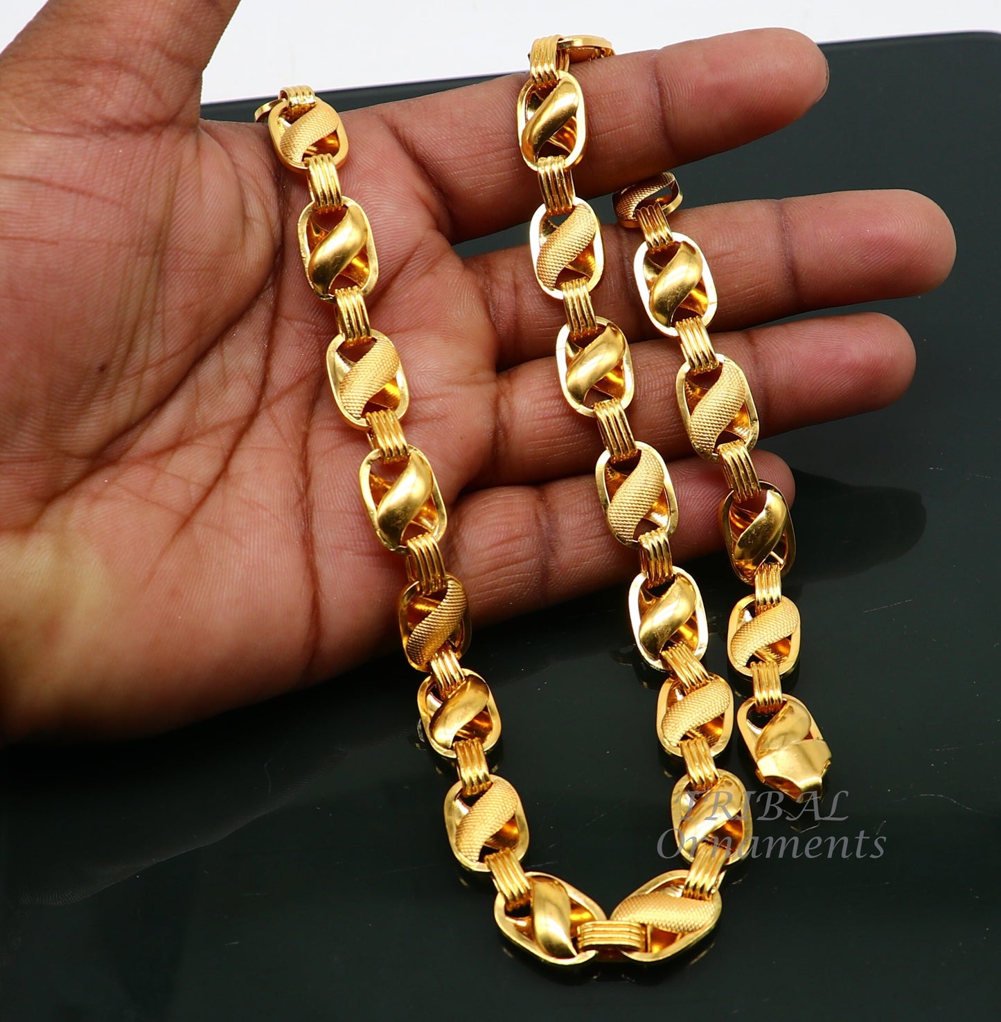 22k yellow gold handmade fabulous Lotus chain necklace excellent gold men's boy's chain certified unique handmade gifting jewelry ch566 - TRIBAL ORNAMENTS