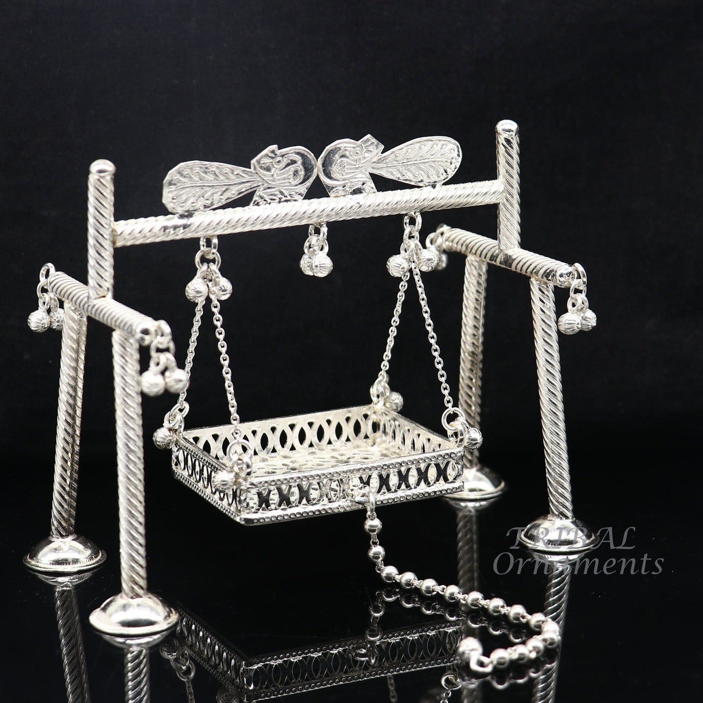 925 Sterling silver handmade Bal Gopala jhula, little Krishna swing, child krishan palana, silver jhula, laddu gopal jhula, silver art su942 - TRIBAL ORNAMENTS