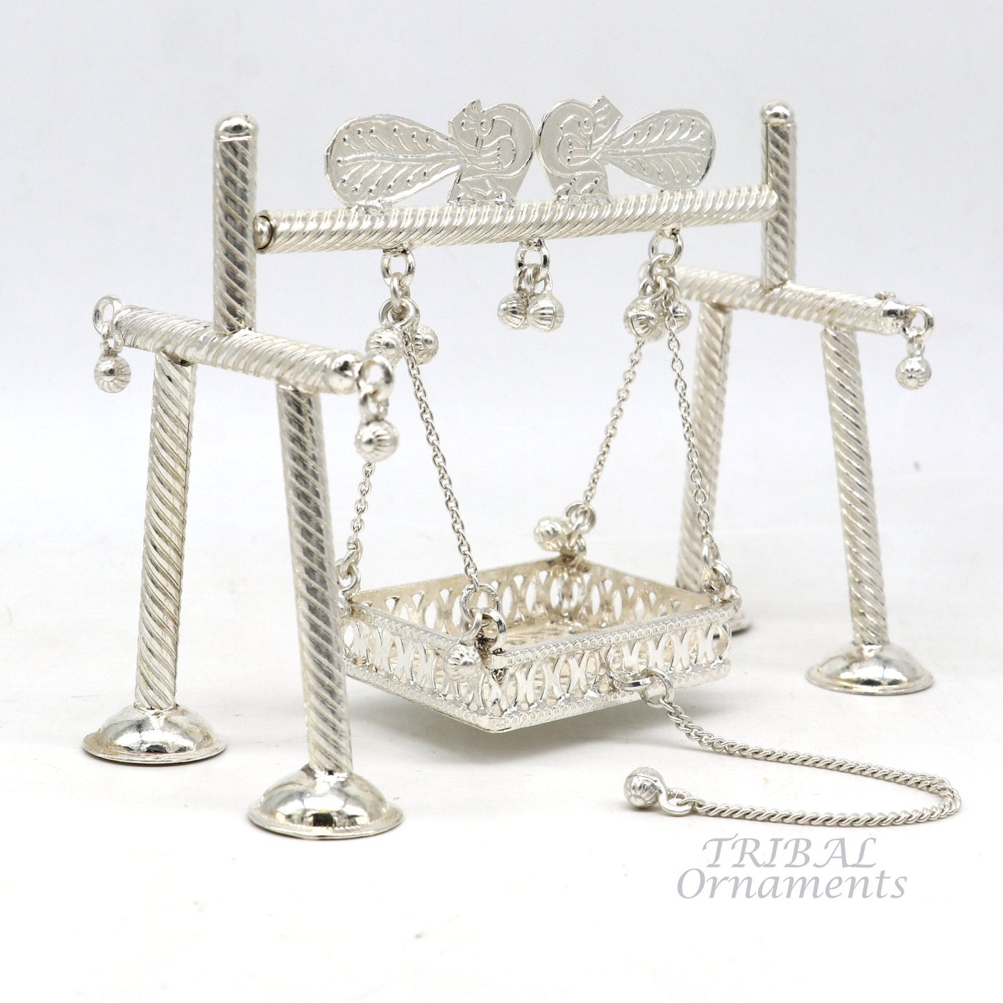 925 Sterling silver handmade Bal Gopala jhula, little Krishna swing, child krishan palana, silver jhula, laddu gopal jhula, silver art su943 - TRIBAL ORNAMENTS