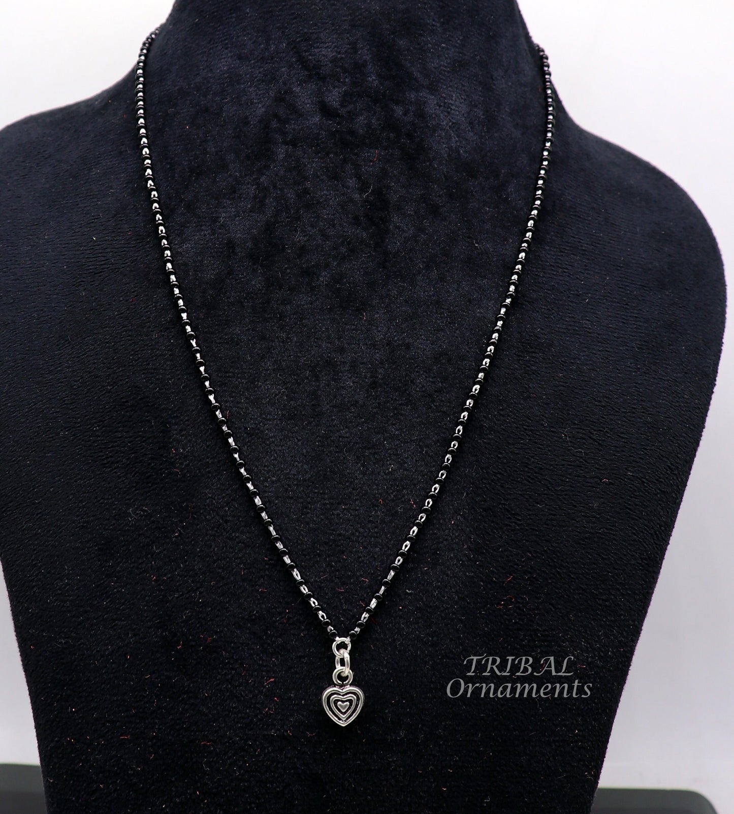 Pure 925 sterling silver black beads chain necklace, vintage Style pendant, traditional style brides Mangalsutra necklace set502 - TRIBAL ORNAMENTS