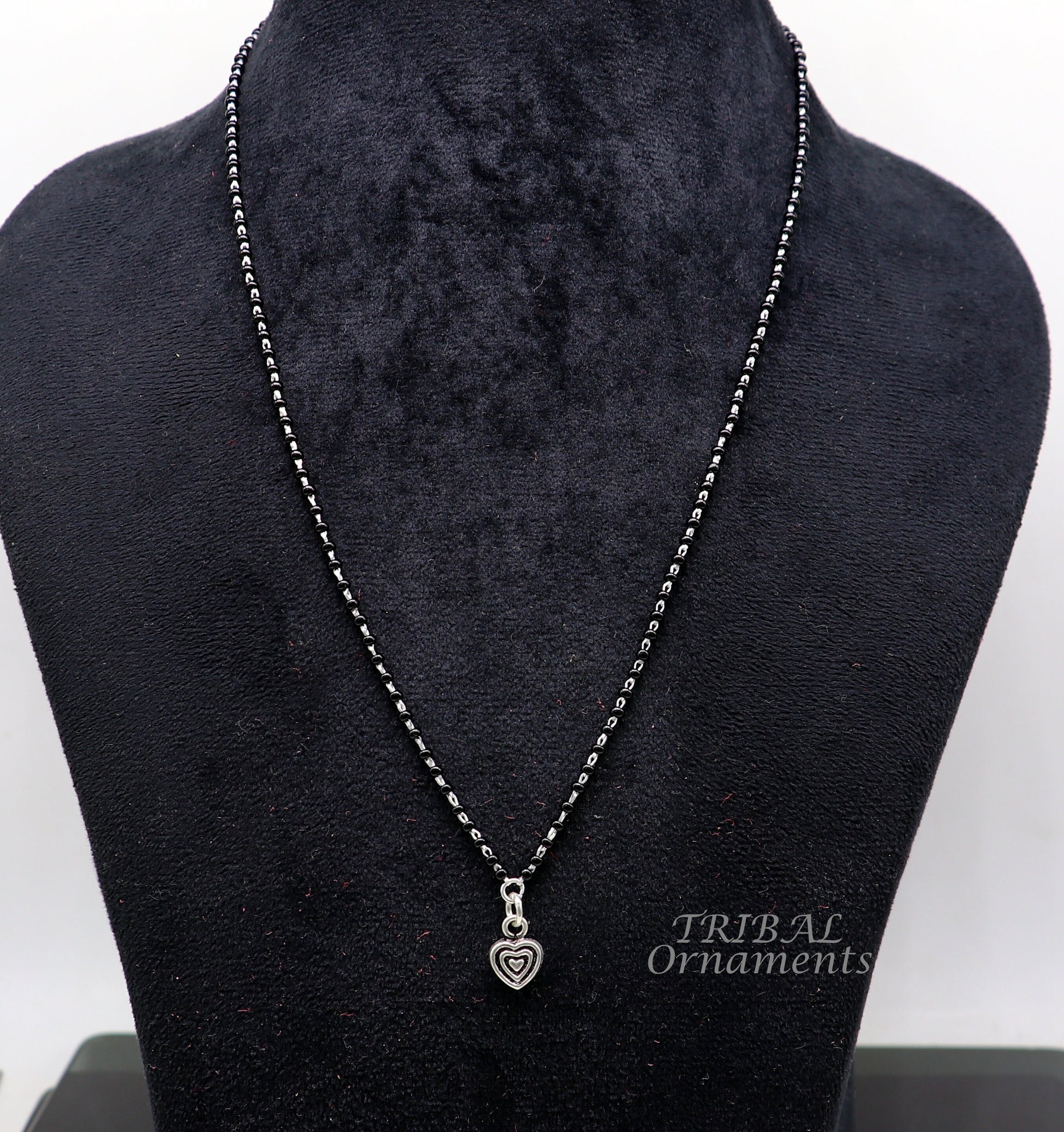 Pure 925 sterling silver black beads chain necklace, vintage Style pendant, traditional style brides Mangalsutra necklace set502 - TRIBAL ORNAMENTS