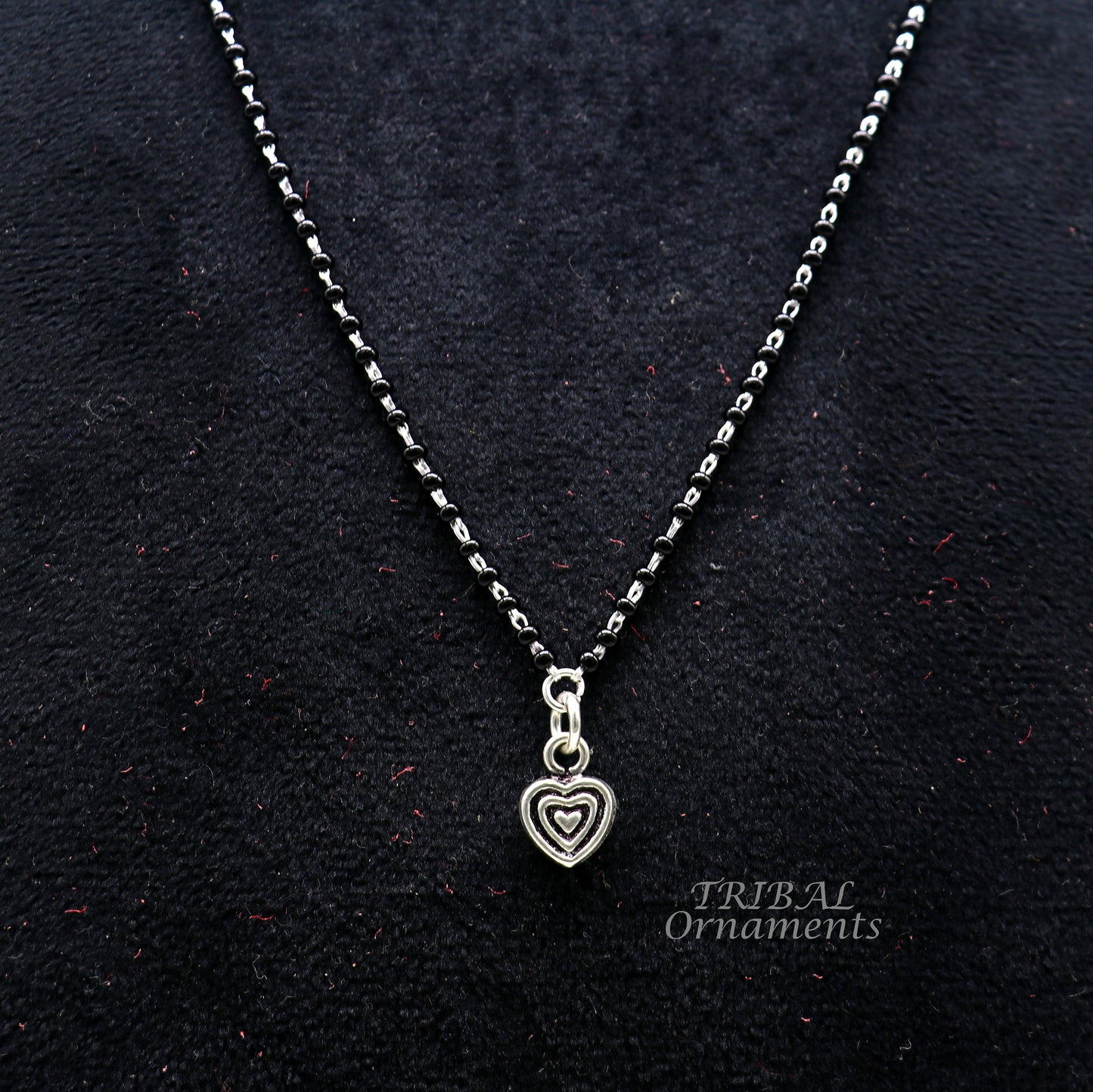 Pure 925 sterling silver black beads chain necklace, vintage Style pendant, traditional style brides Mangalsutra necklace set502 - TRIBAL ORNAMENTS