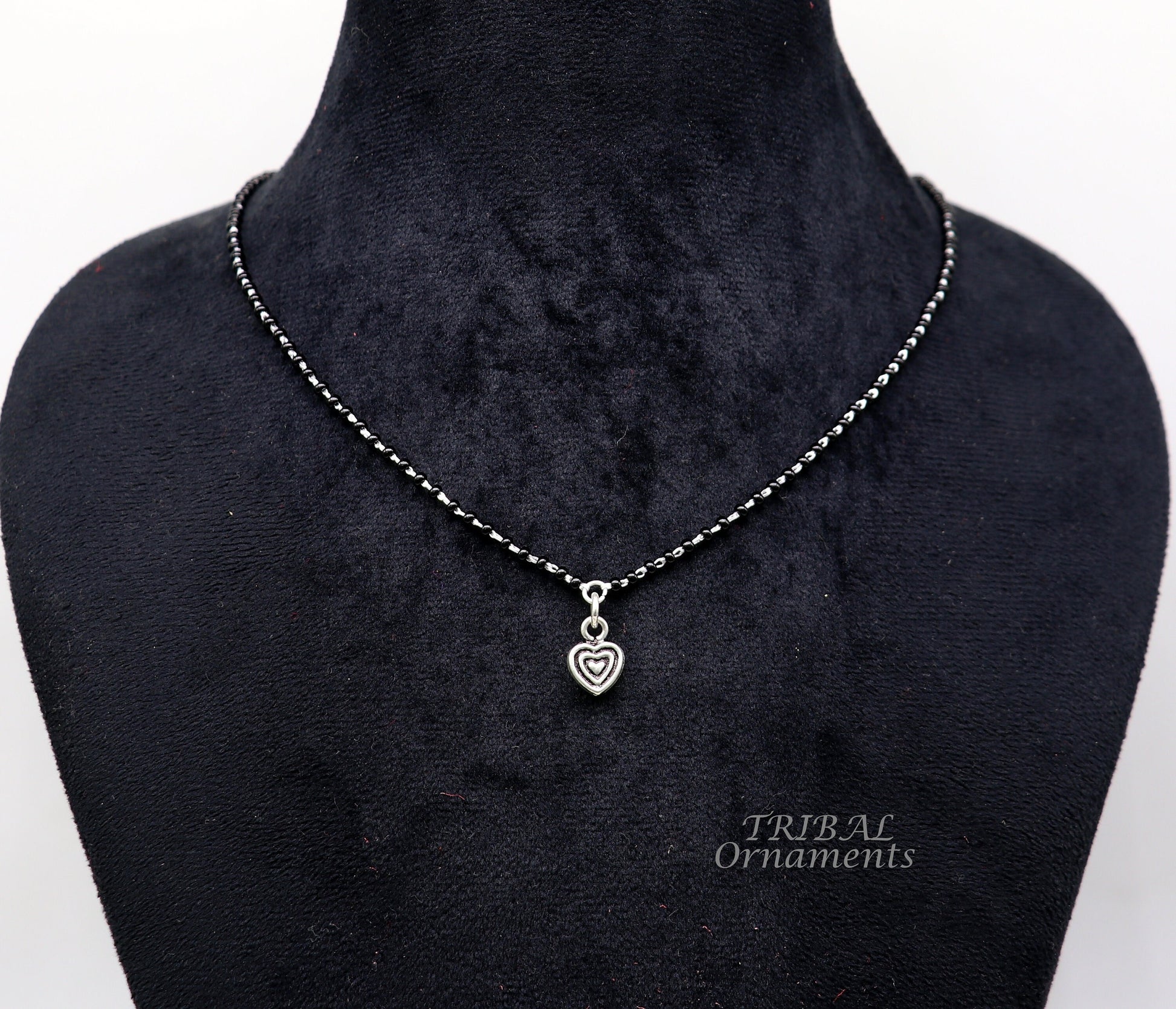 Pure 925 sterling silver black beads chain necklace, vintage Style pendant, traditional style brides Mangalsutra necklace set502 - TRIBAL ORNAMENTS