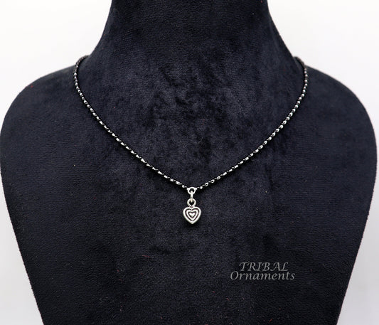 Pure 925 sterling silver black beads chain necklace, vintage Style pendant, traditional style brides Mangalsutra necklace set502 - TRIBAL ORNAMENTS