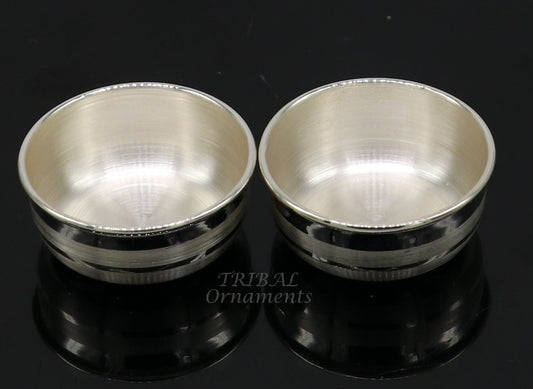 999 fine solid silver handmade small puja bowl temple puja, pure silver utensils, silver pooja utensils, temple accessories india - TRIBAL ORNAMENTS