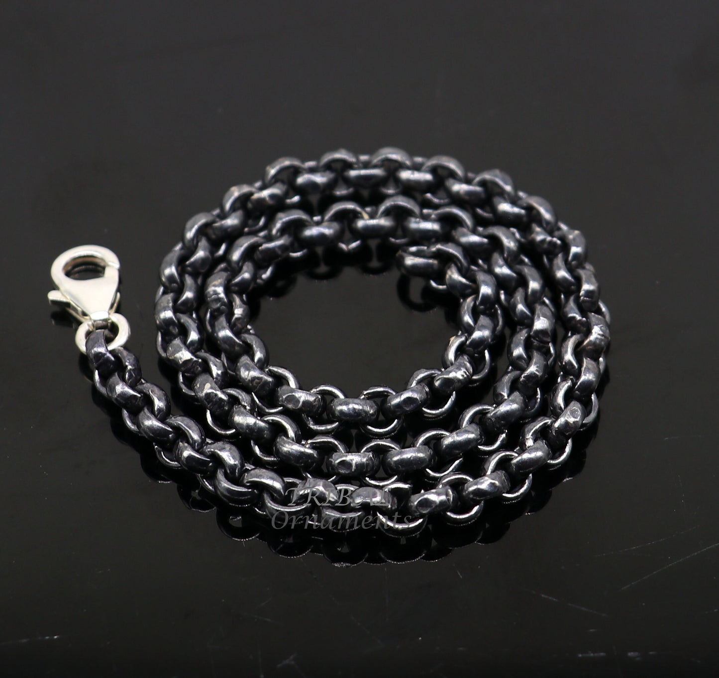 Handmade 925 sterling silver rolo chain oxidized single anklet bracelet, silver anklets, foot bracelet amazing belly dance jewelry ank512 - TRIBAL ORNAMENTS