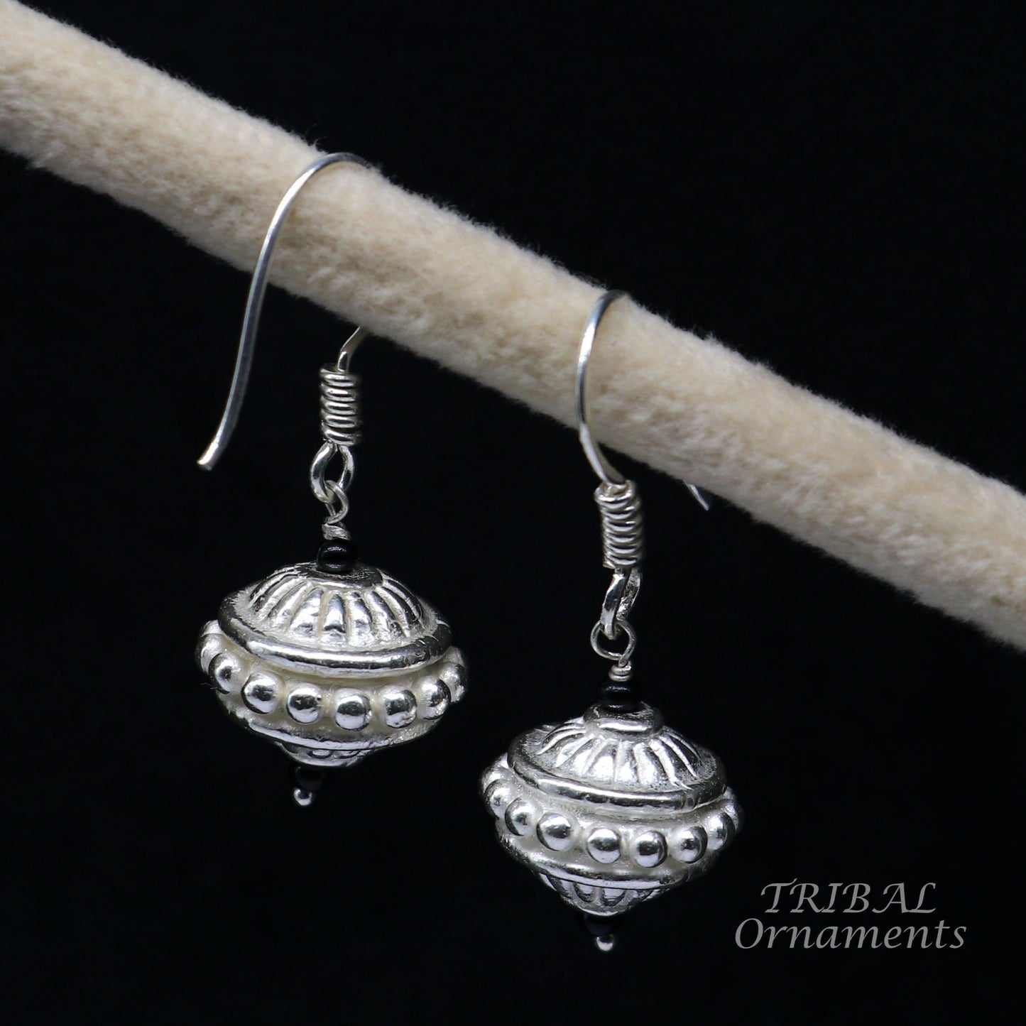 925 sterling silver hamdmade hook earrings, fabulous hanging pretty bells drop dangle earrings tribal ethnic jewelry from India s1084 - TRIBAL ORNAMENTS