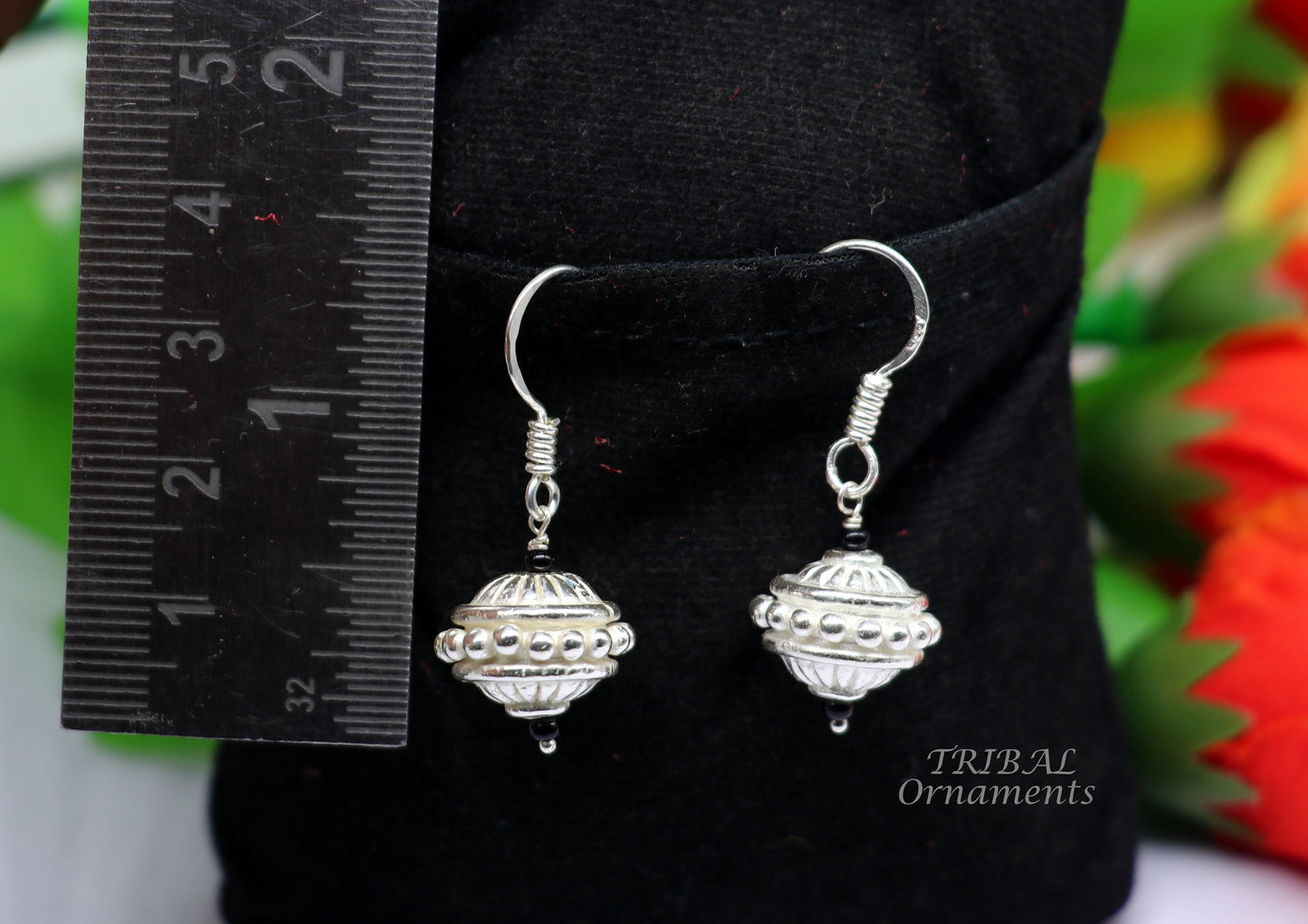 925 sterling silver hamdmade hook earrings, fabulous hanging pretty bells drop dangle earrings tribal ethnic jewelry from India s1084 - TRIBAL ORNAMENTS