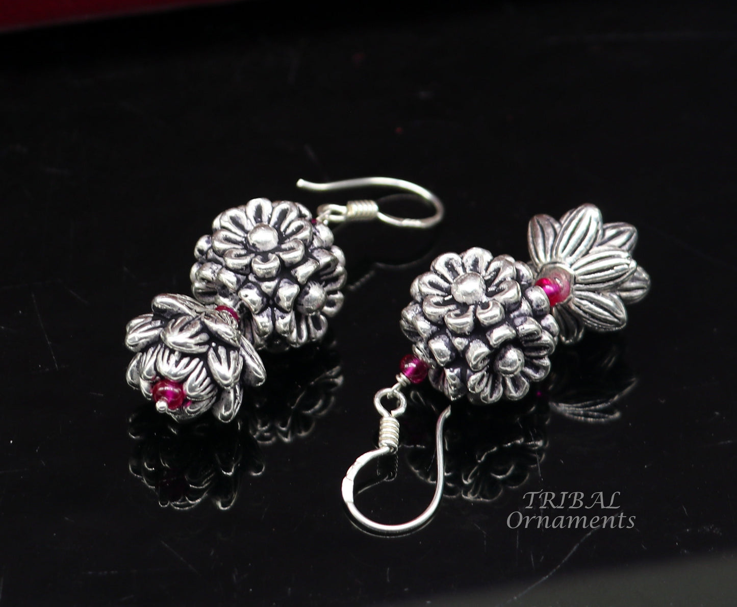 925 sterling silver hamdmade hook earrings, fabulous hanging pretty bells drop dangle earrings tribal ethnic jewelry from India s1085 - TRIBAL ORNAMENTS