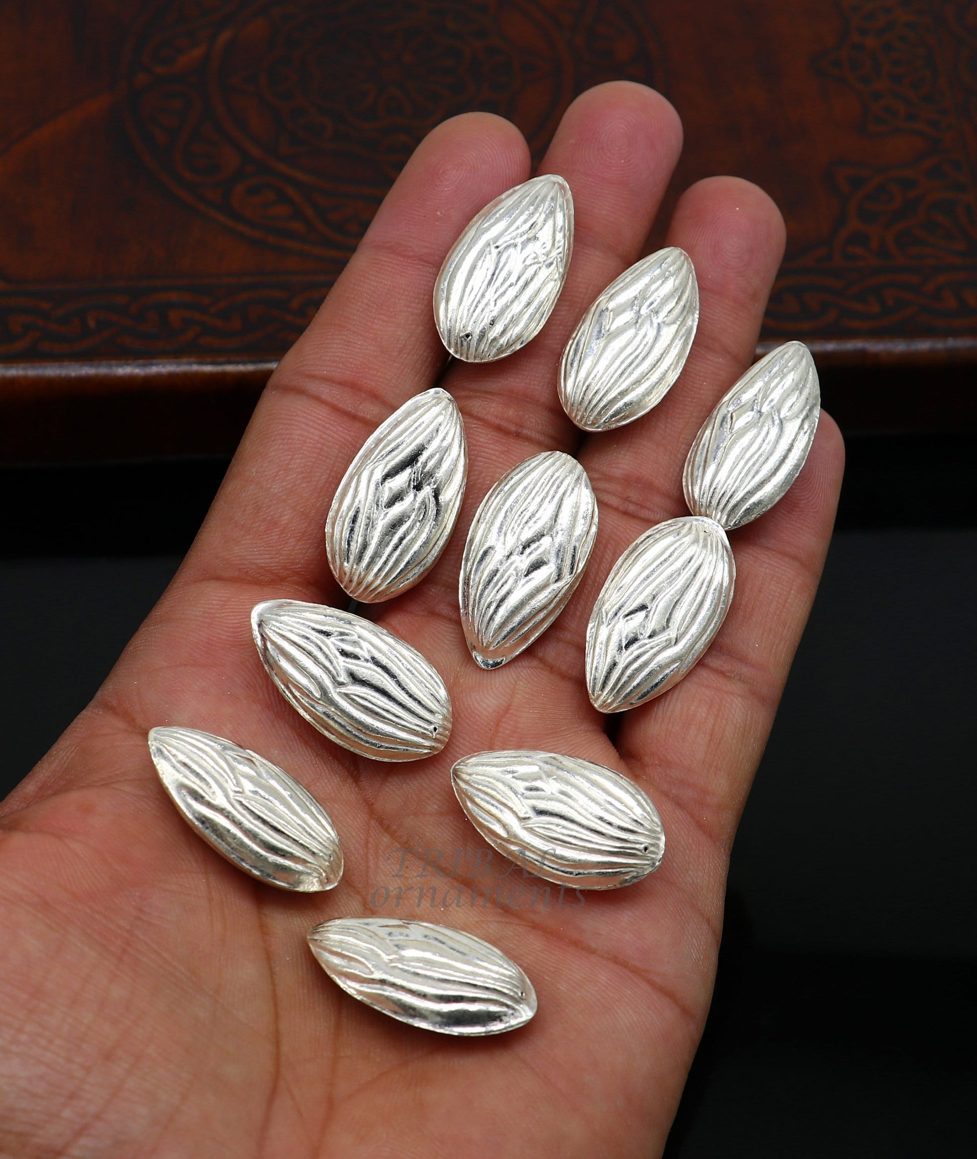 lot 5 pieces Sterling silver handmade puja article, pure silver dry fruit, silver almond puja,gift for idols God, best puja temple art su944 - TRIBAL ORNAMENTS