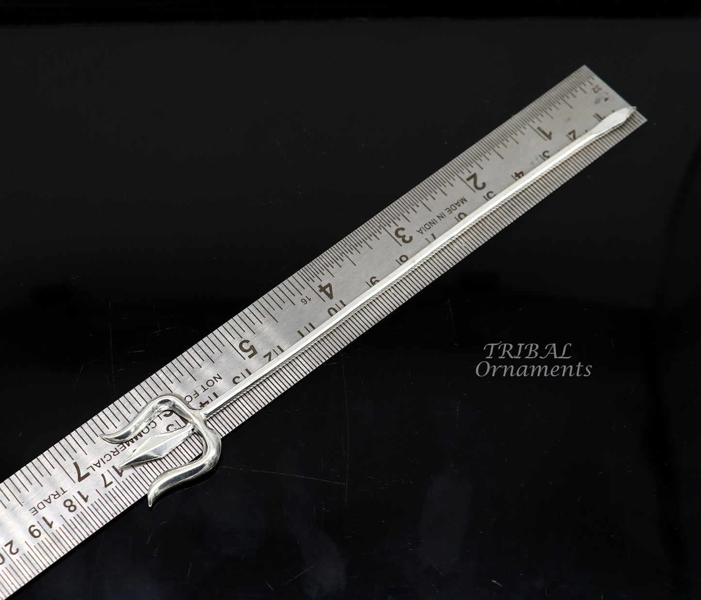 6.5" Divine Lord Trident, Solid sterling silver Trishul puja article utensils, goddess trishul trident , god accessories from india su950 - TRIBAL ORNAMENTS