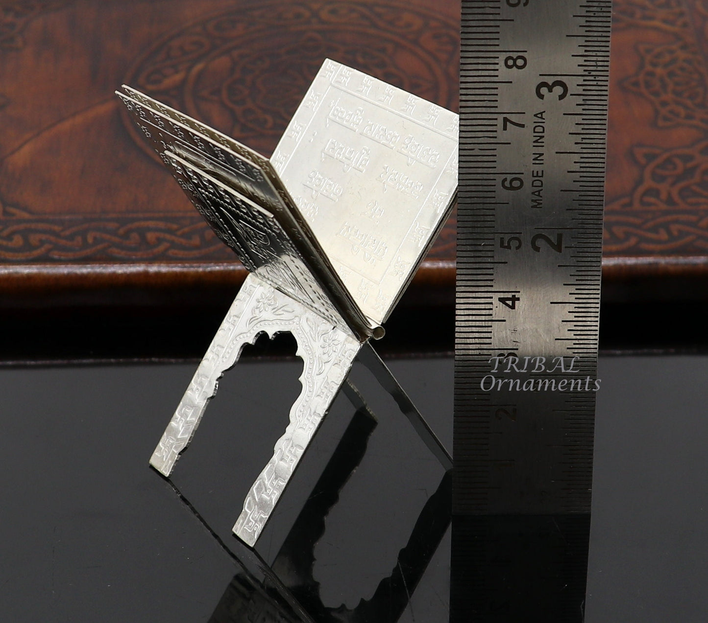 925 sterling silver handmade Divine Navkar Mantra jain mantra, shree sthapna ji namaskar mahamantra page book with boot stand su954 - TRIBAL ORNAMENTS