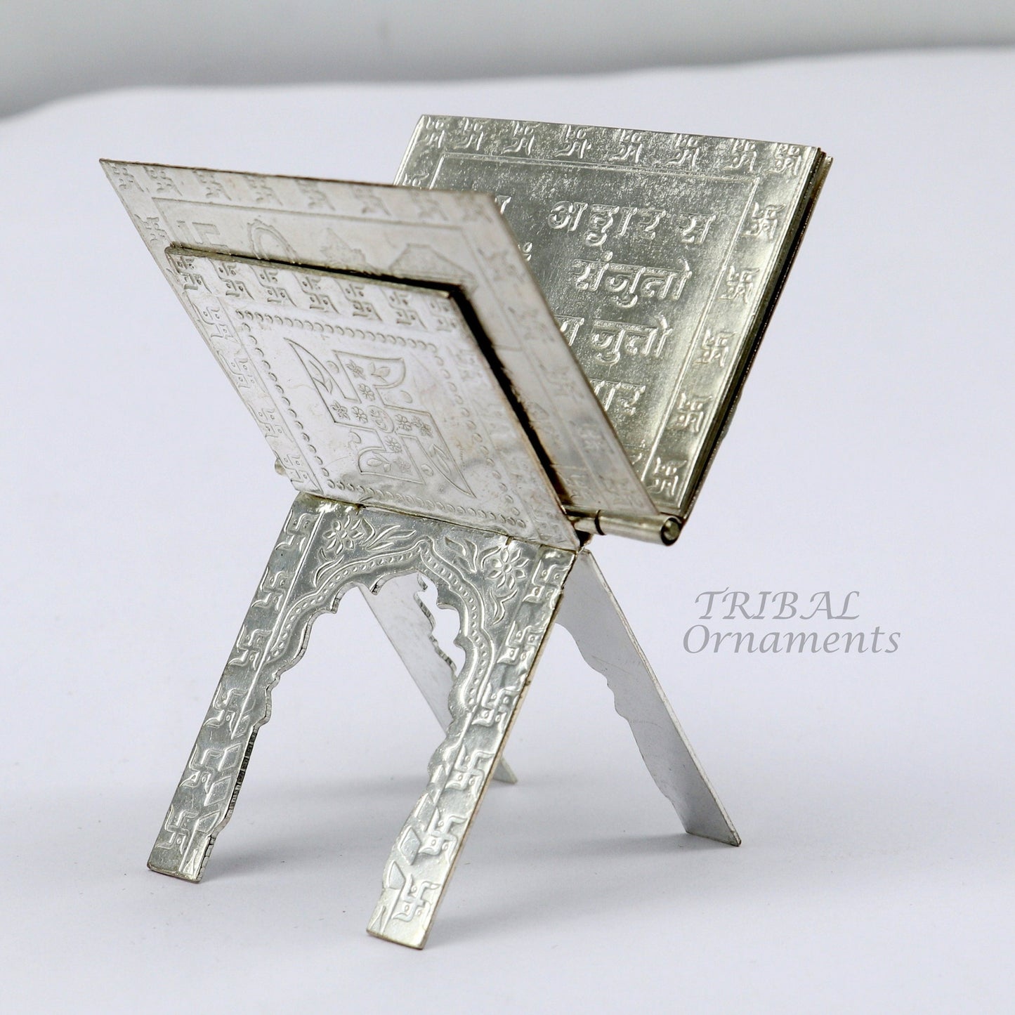 925 sterling silver handmade Divine Navkar Mantra jain mantra, shree sthapna ji namaskar mahamantra page book with boot stand su954 - TRIBAL ORNAMENTS