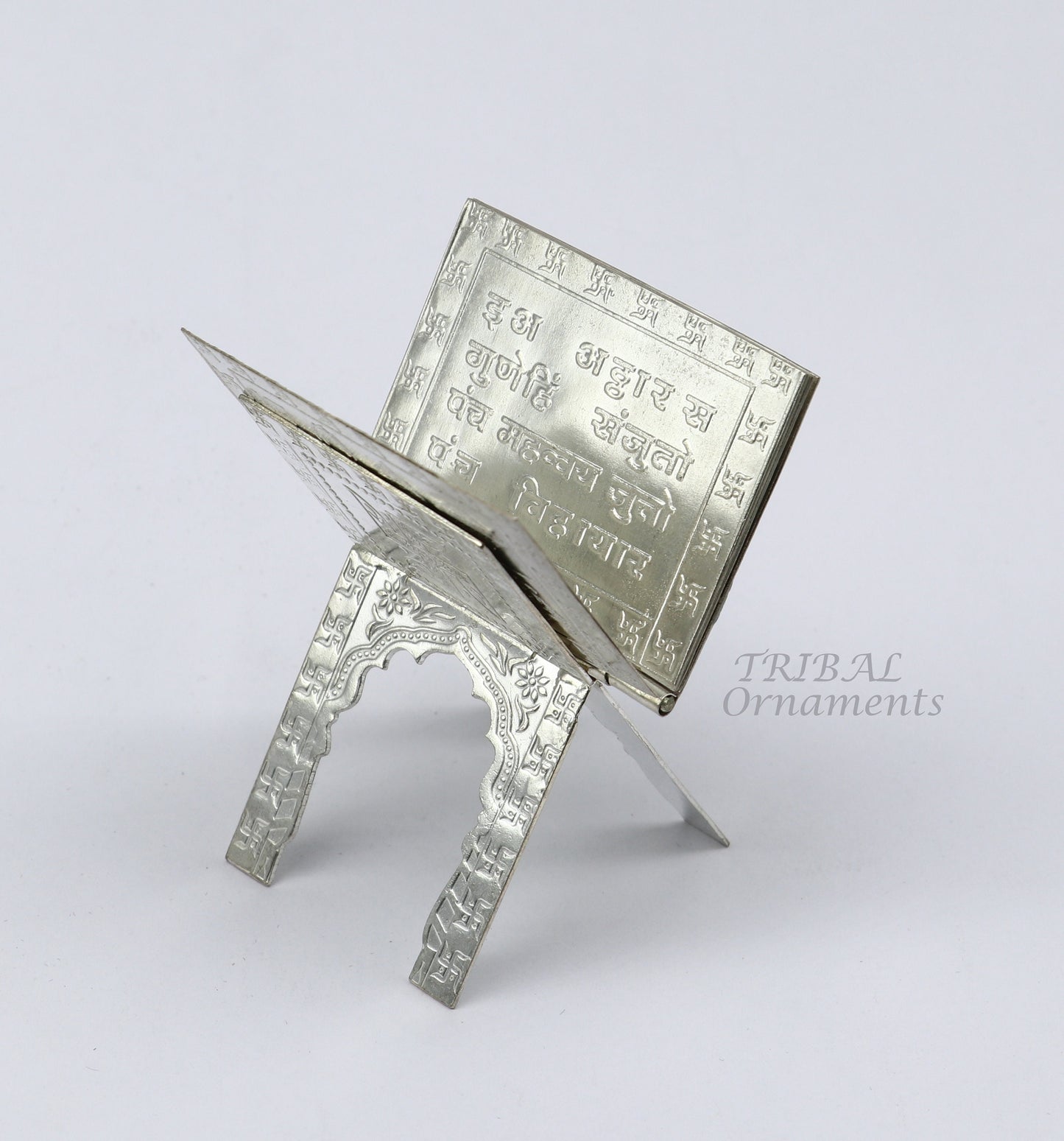 925 sterling silver handmade Divine Navkar Mantra jain mantra, shree sthapna ji namaskar mahamantra page book with boot stand su954 - TRIBAL ORNAMENTS