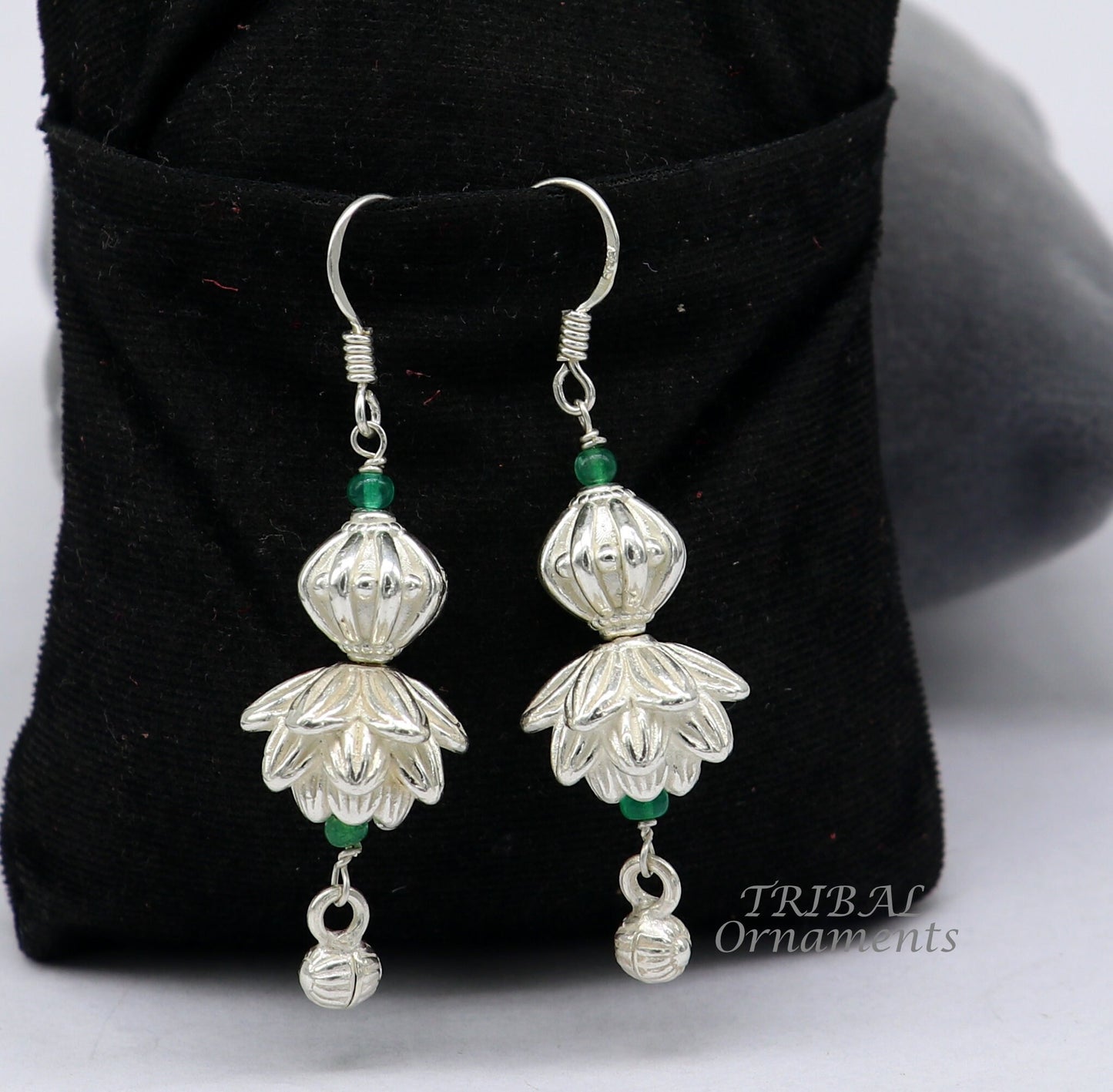925 sterling silver handmade white finish hook earrings, fabulous hanging drop dangle earrings tribal ethnic jewelry from India s1087 - TRIBAL ORNAMENTS
