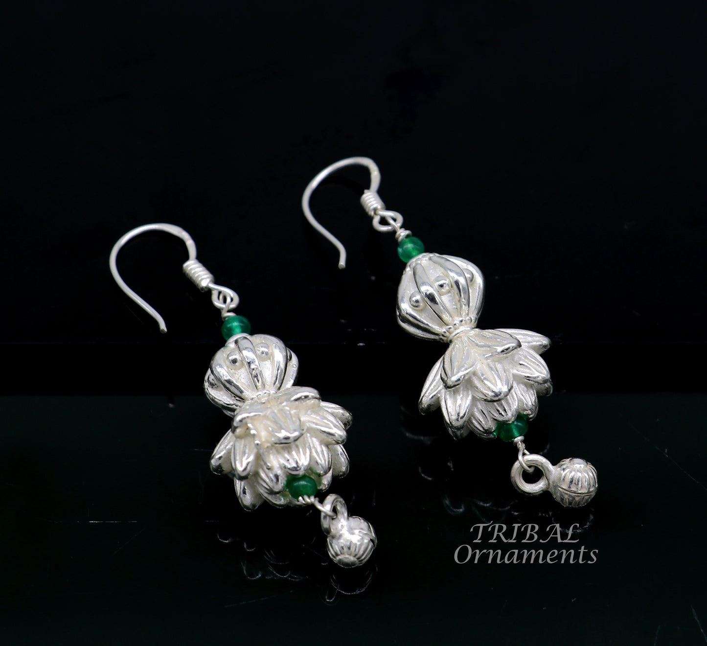 925 sterling silver handmade white finish hook earrings, fabulous hanging drop dangle earrings tribal ethnic jewelry from India s1087 - TRIBAL ORNAMENTS