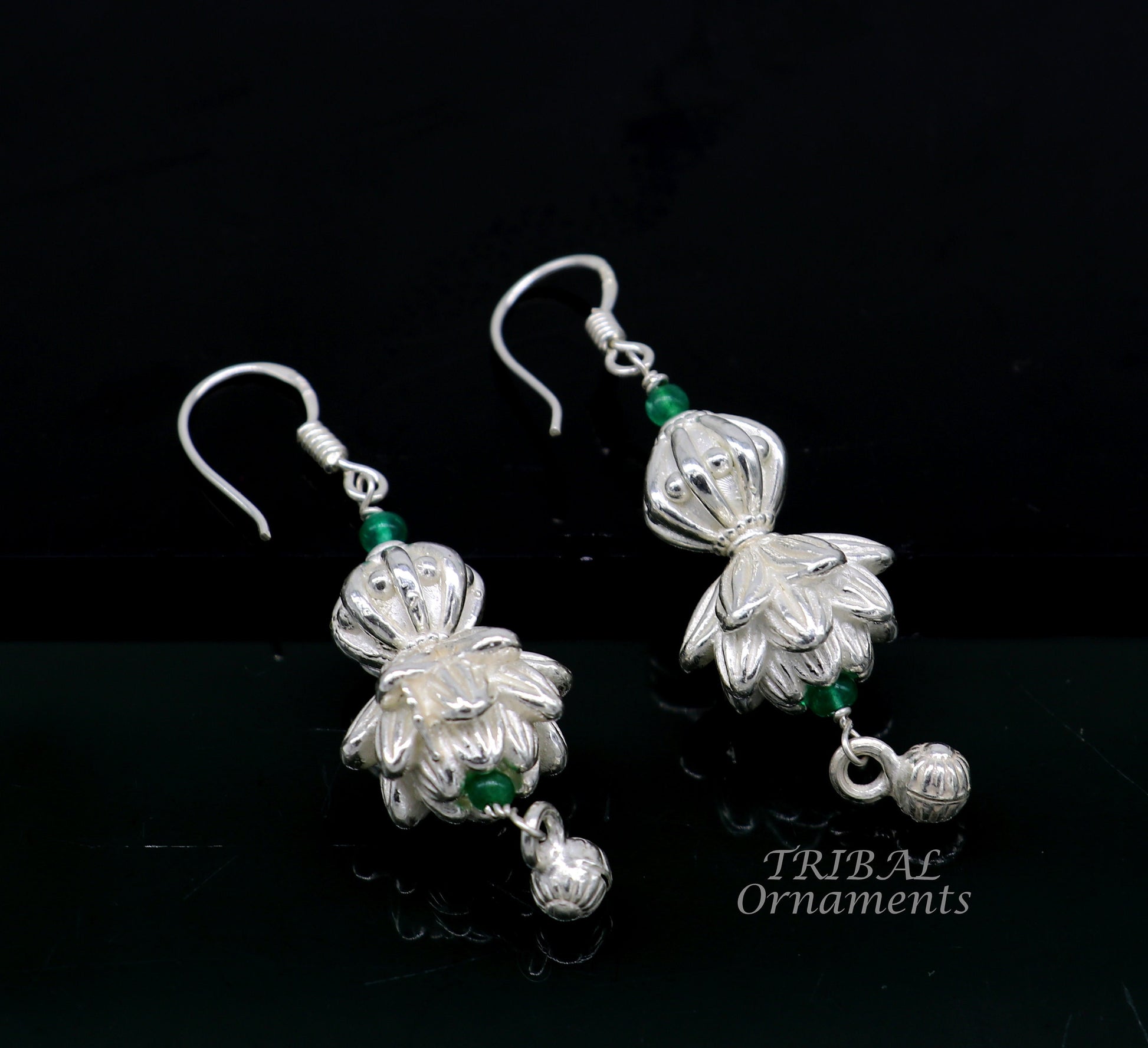 925 sterling silver handmade white finish hook earrings, fabulous hanging drop dangle earrings tribal ethnic jewelry from India s1087 - TRIBAL ORNAMENTS