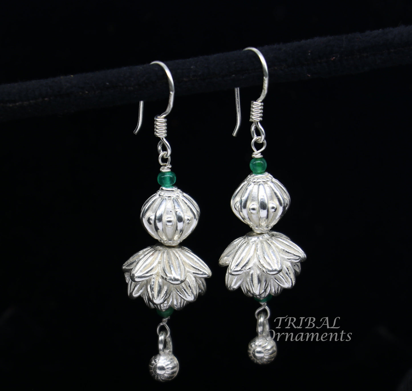 925 sterling silver handmade white finish hook earrings, fabulous hanging drop dangle earrings tribal ethnic jewelry from India s1087 - TRIBAL ORNAMENTS