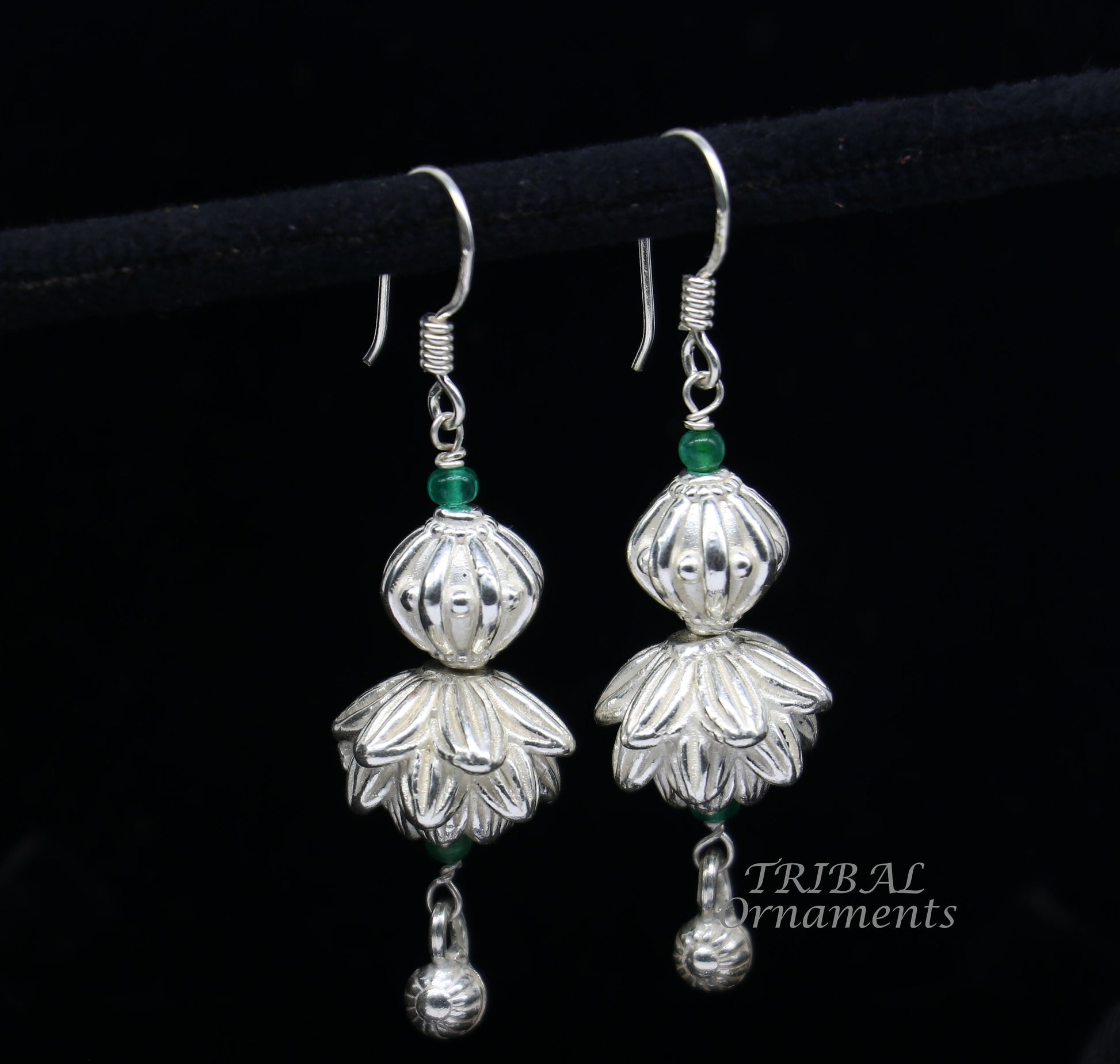 925 sterling silver handmade white finish hook earrings, fabulous hanging drop dangle earrings tribal ethnic jewelry from India s1087 - TRIBAL ORNAMENTS