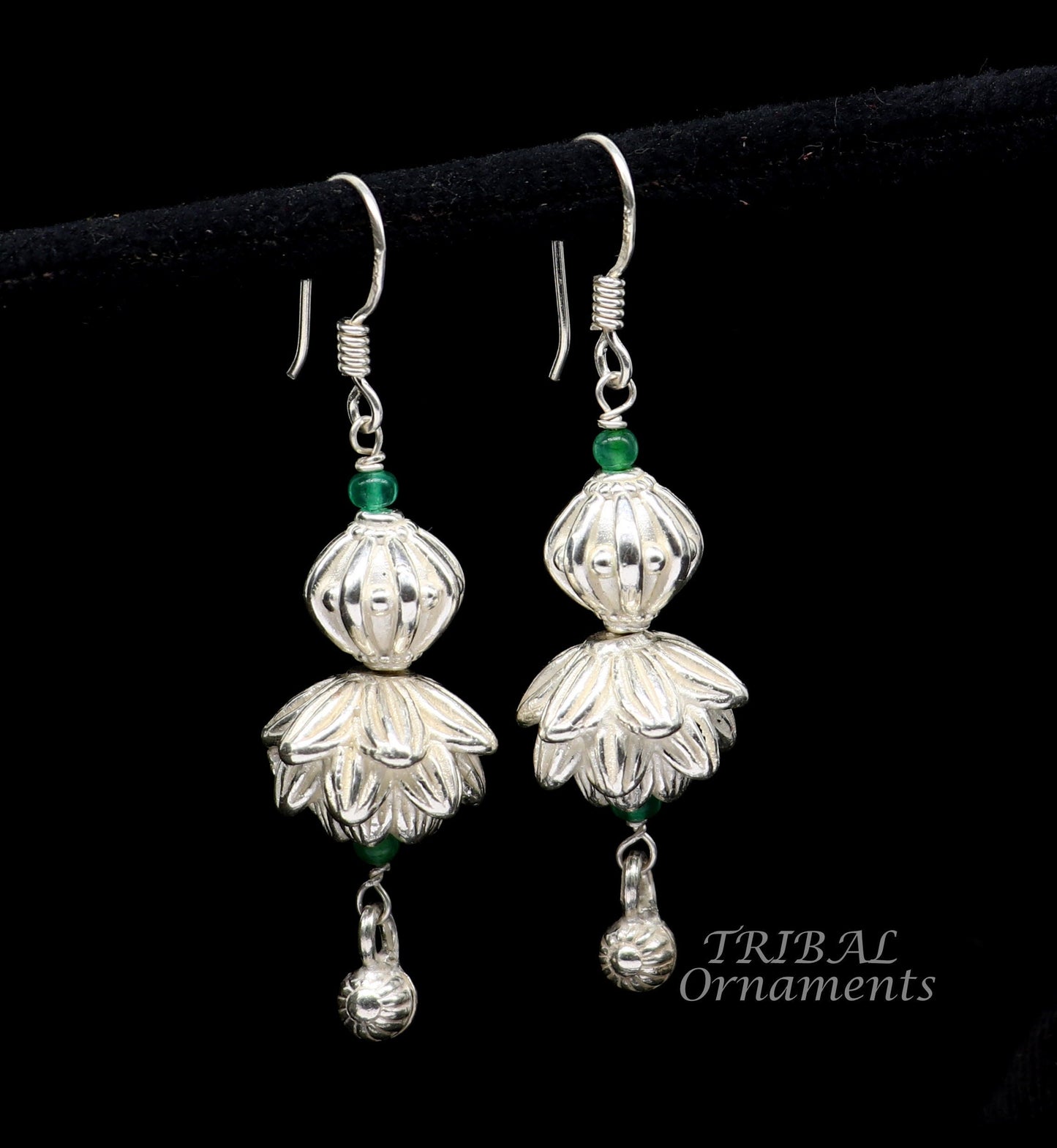 925 sterling silver handmade white finish hook earrings, fabulous hanging drop dangle earrings tribal ethnic jewelry from India s1087 - TRIBAL ORNAMENTS