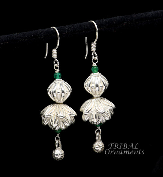 925 sterling silver handmade white finish hook earrings, fabulous hanging drop dangle earrings tribal ethnic jewelry from India s1087 - TRIBAL ORNAMENTS