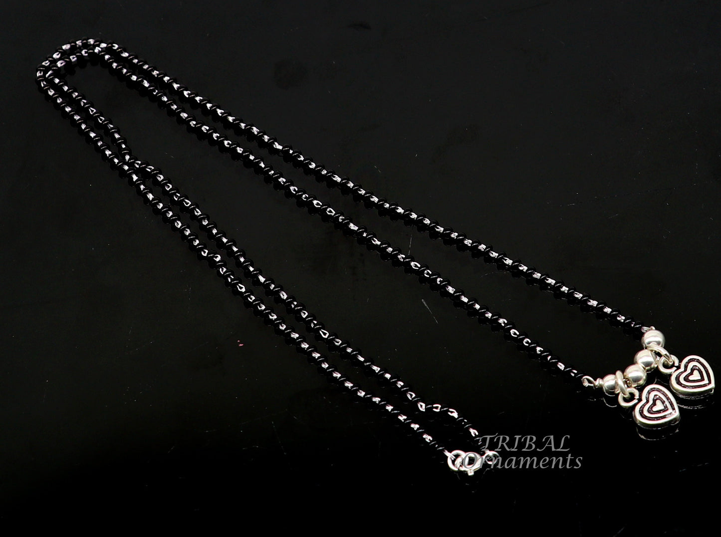 925 sterling silver black beads chain necklace, vintage south indian Style pendant, traditional style brides Mangalsutra necklace set505 - TRIBAL ORNAMENTS