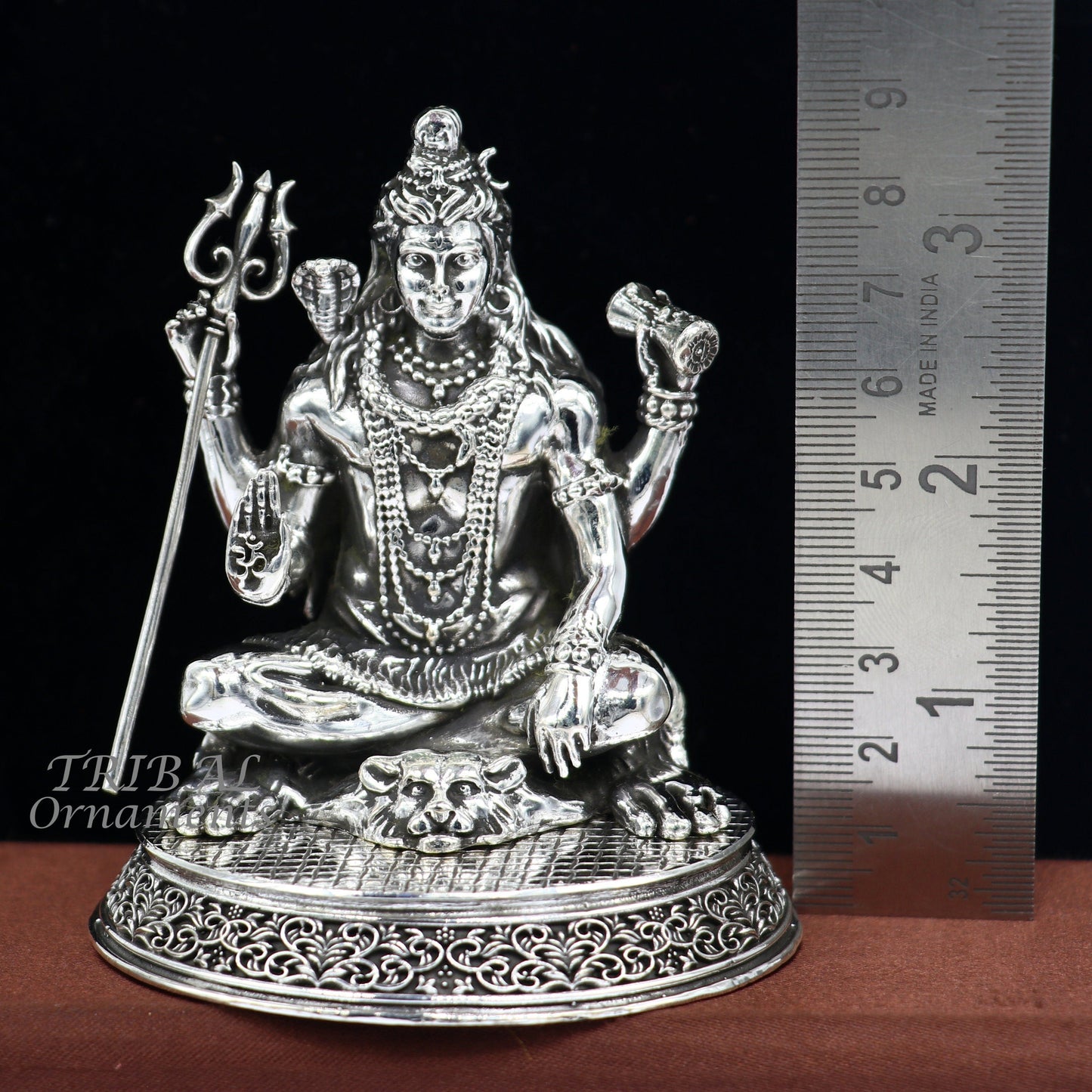 925 Sterling silver handmade hindu idols Lord Shiva with trident holy divine statue figurine, puja articles best gift silver article art573 - TRIBAL ORNAMENTS