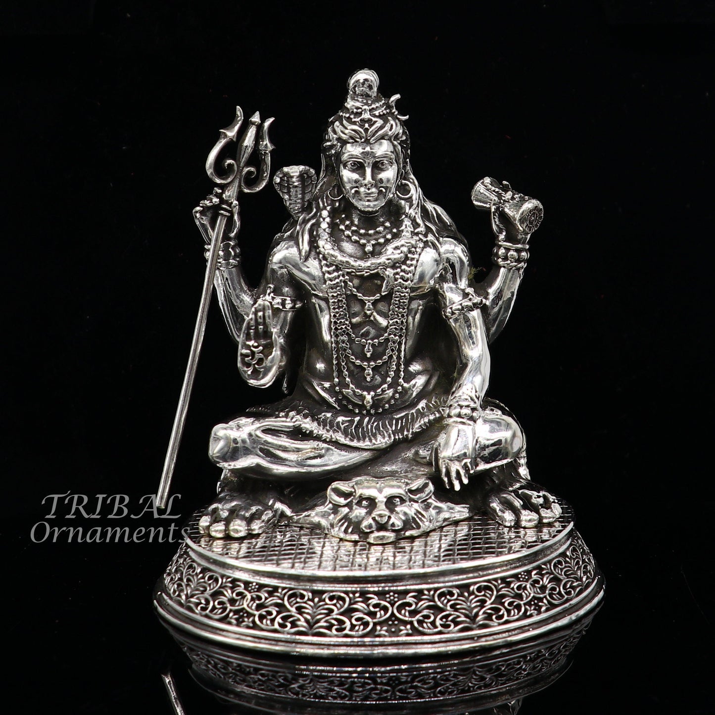 925 Sterling silver handmade hindu idols Lord Shiva with trident holy divine statue figurine, puja articles best gift silver article art573 - TRIBAL ORNAMENTS